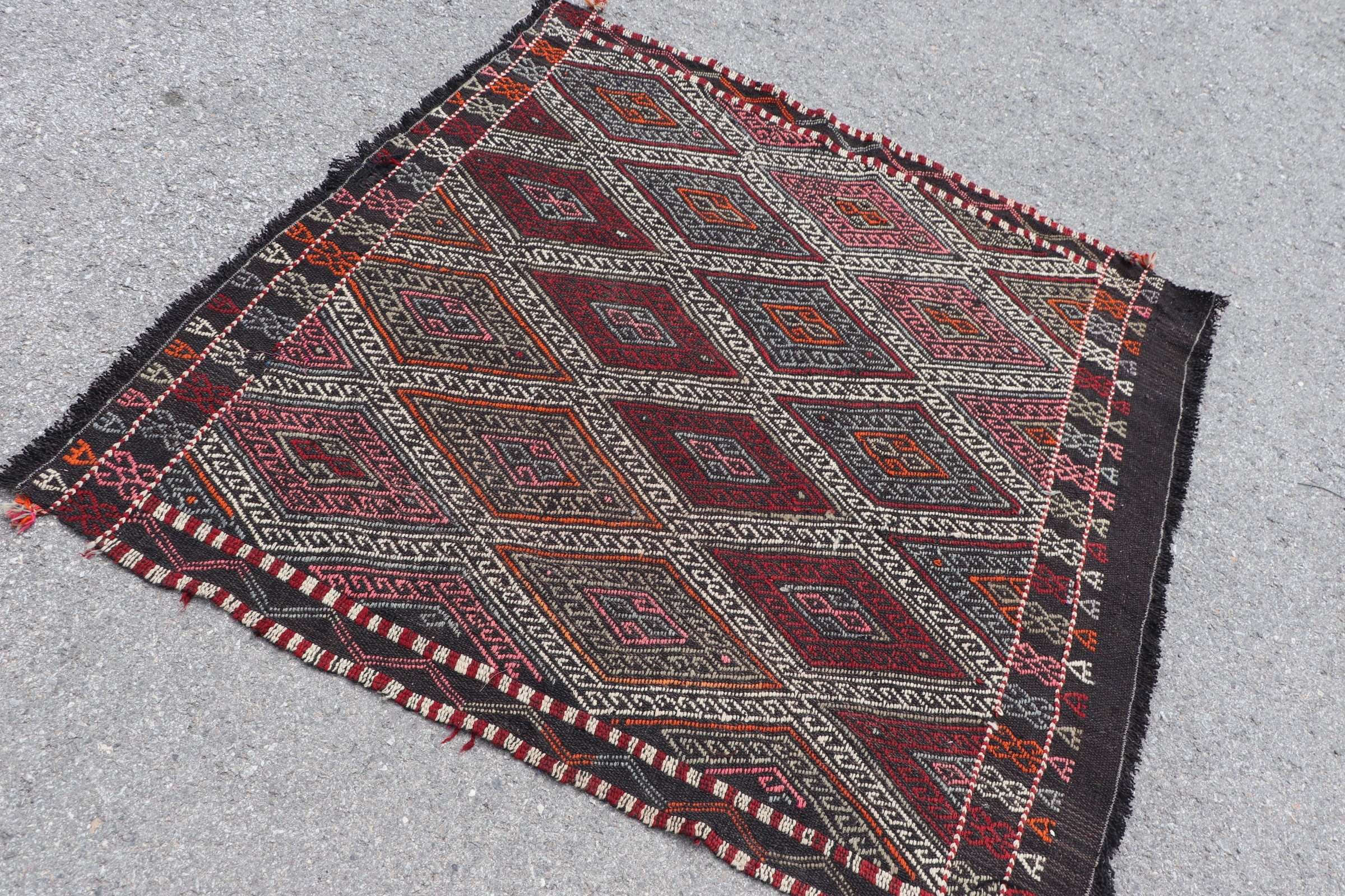 Floor Rugs, Kilim, Vintage Rug, Nursery Rug, Kitchen Rugs, Wool Rug, Turkish Rugs, 4.2x4.5 ft Accent Rug, Red Antique Rug, Bright Rug