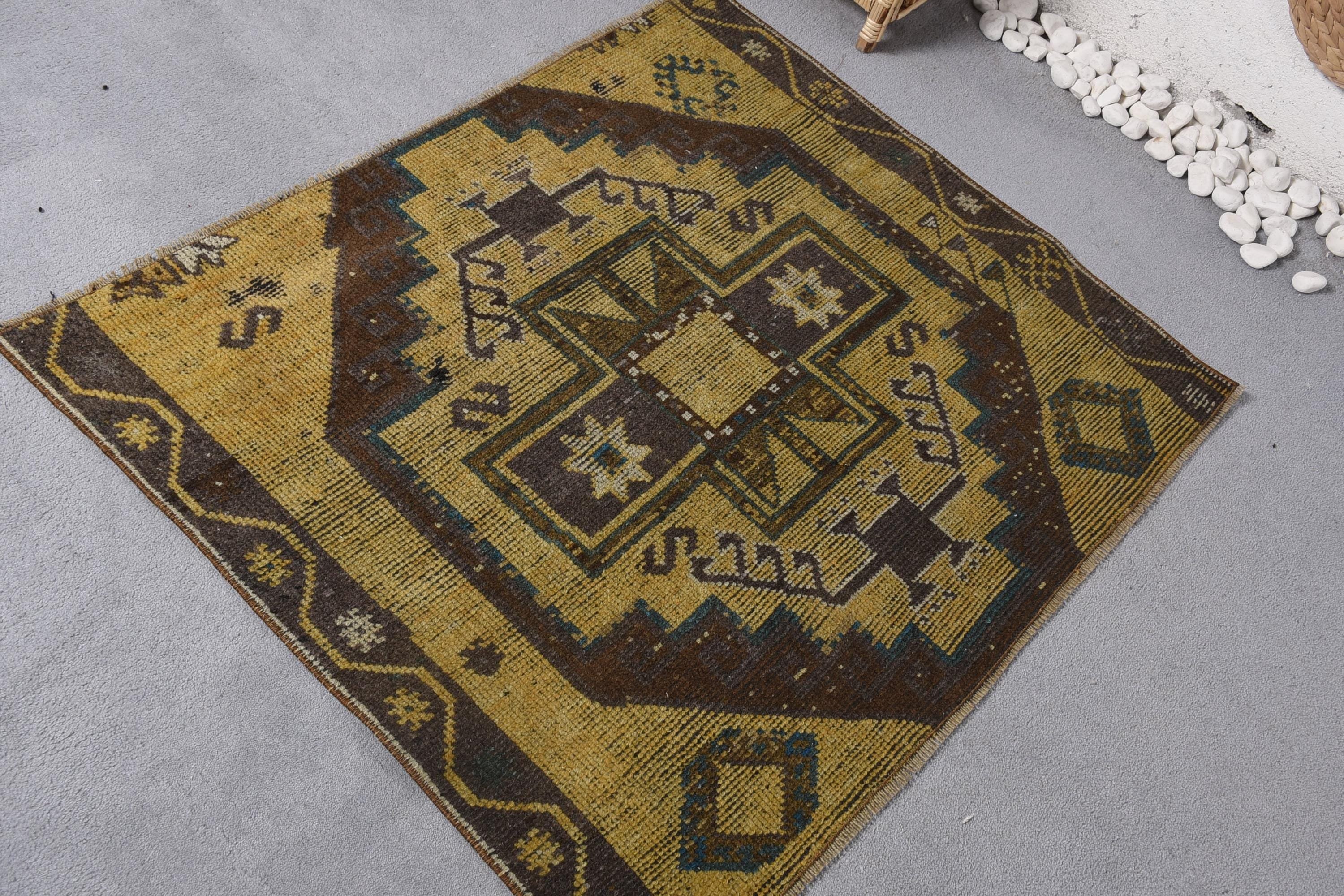 Small Boho Rug, Geometric Rugs, Home Decor Rugs, Yellow Wool Rug, Small Area Rug, 3.9x3.2 ft Small Rug, Vintage Rugs, Turkish Rugs