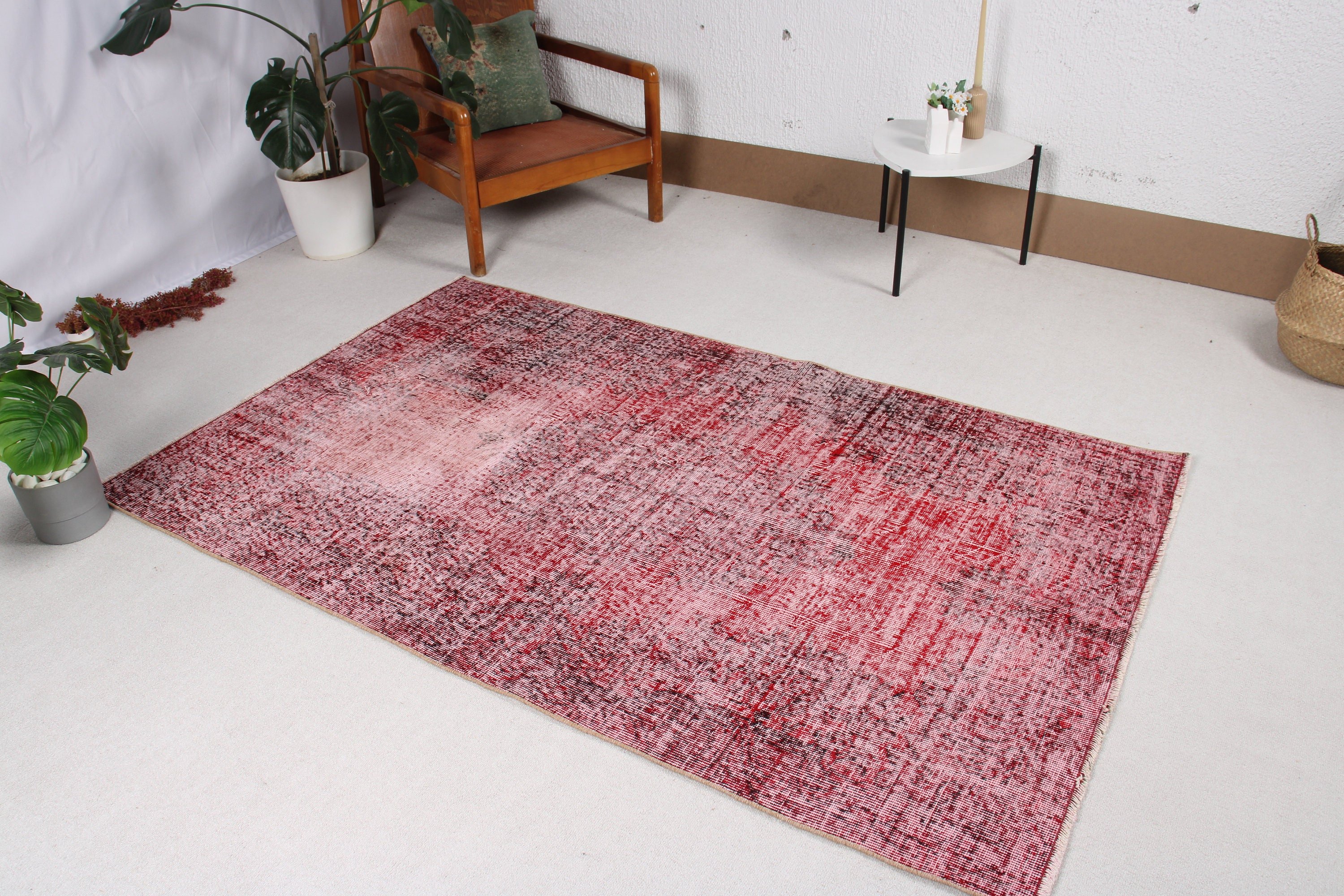 Rugs for Floor, Red Moroccan Rug, Oushak Area Rugs, Vintage Rugs, 4x6.6 ft Area Rugs, Bedroom Rugs, Turkish Rug, Cool Rug, Floor Rugs