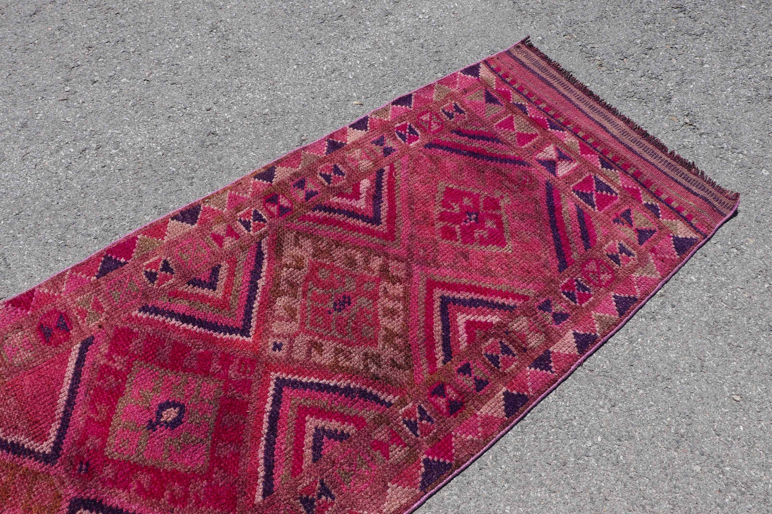 2.8x10.1 ft Runner Rug, Pink Moroccan Rug, Pastel Rugs, Hallway Rugs, Wool Rugs, Vintage Rug, Corridor Rugs, Turkish Rug, Home Decor Rug