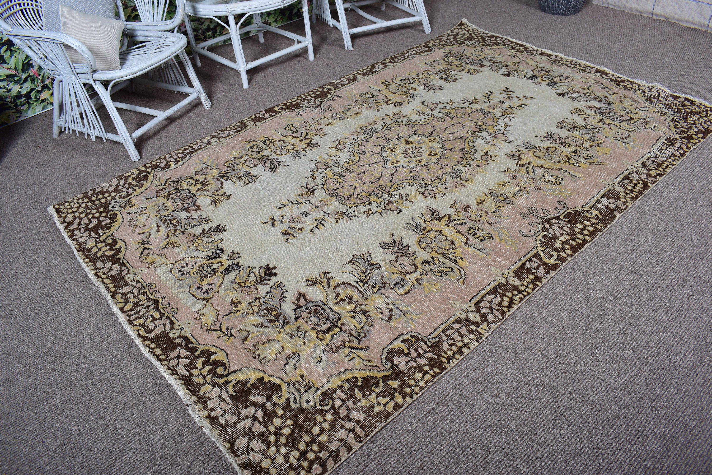 Salon Rug, Cool Rugs, Vintage Rugs, Beige Kitchen Rugs, Oriental Rugs, Turkish Rugs, Living Room Rug, 5.4x8.7 ft Large Rugs, Artistic Rugs