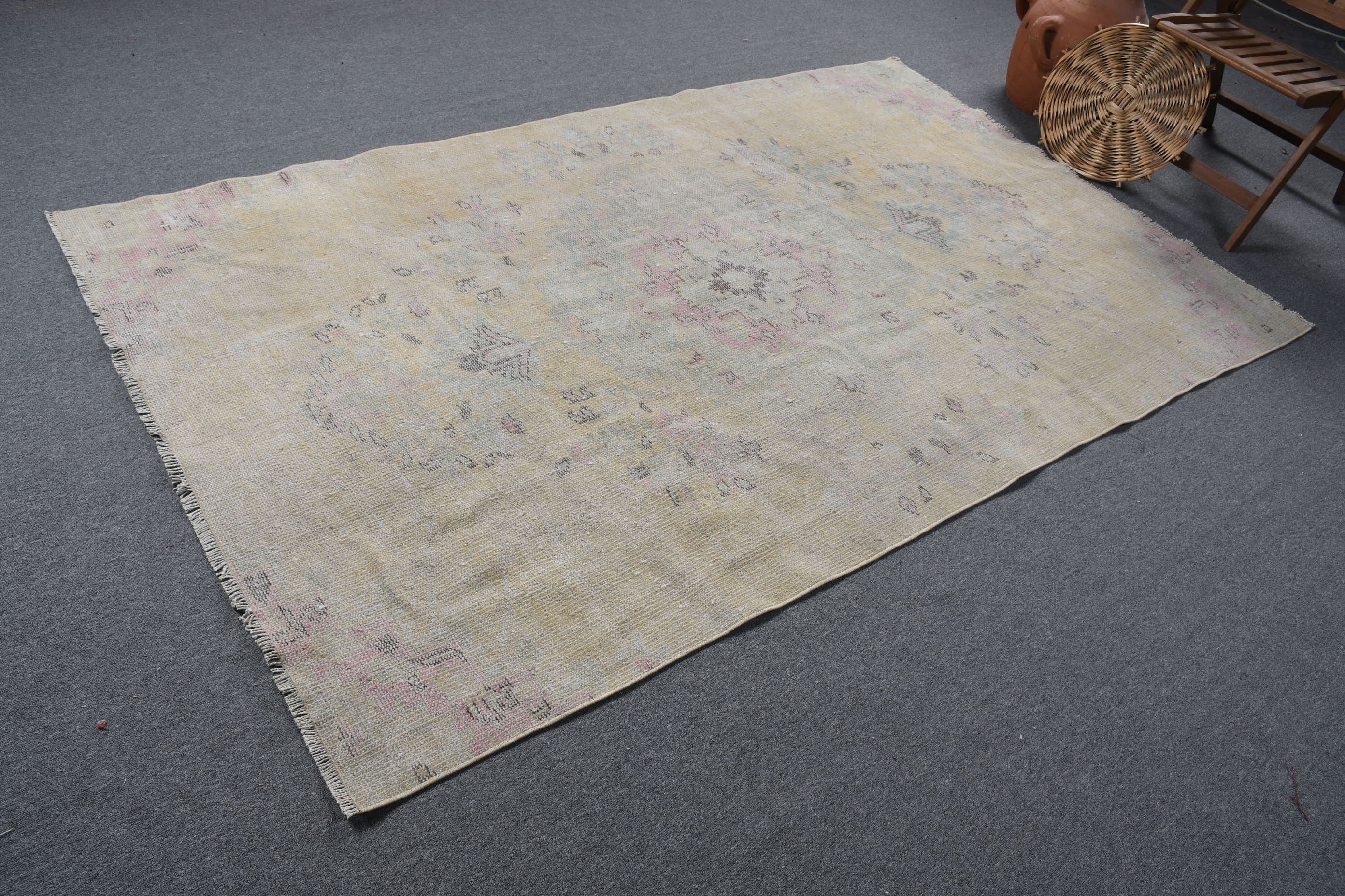 Yellow Oriental Rug, Rugs for Salon, 5x8.2 ft Large Rug, Cool Rugs, Living Room Rug, Turkish Rug, Dining Room Rug, Vintage Rug, Oushak Rug