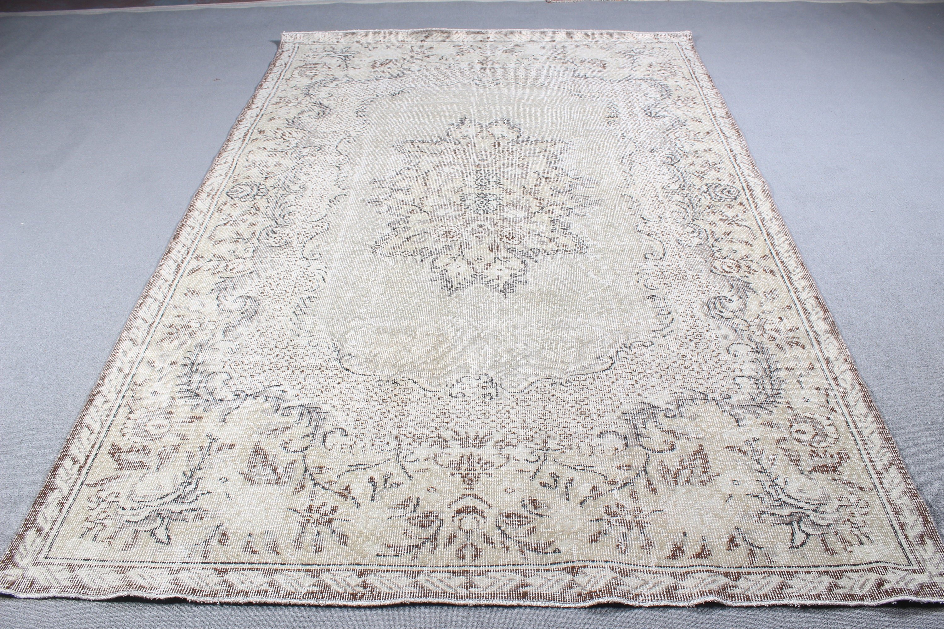 Oryantal Halılar, Vintage Halı, Büyük Oushak Halı, Bej 6,3x9,6 ft Büyük Halılar, Büyük Boho Halı, Türk Halıları, Antika Halı