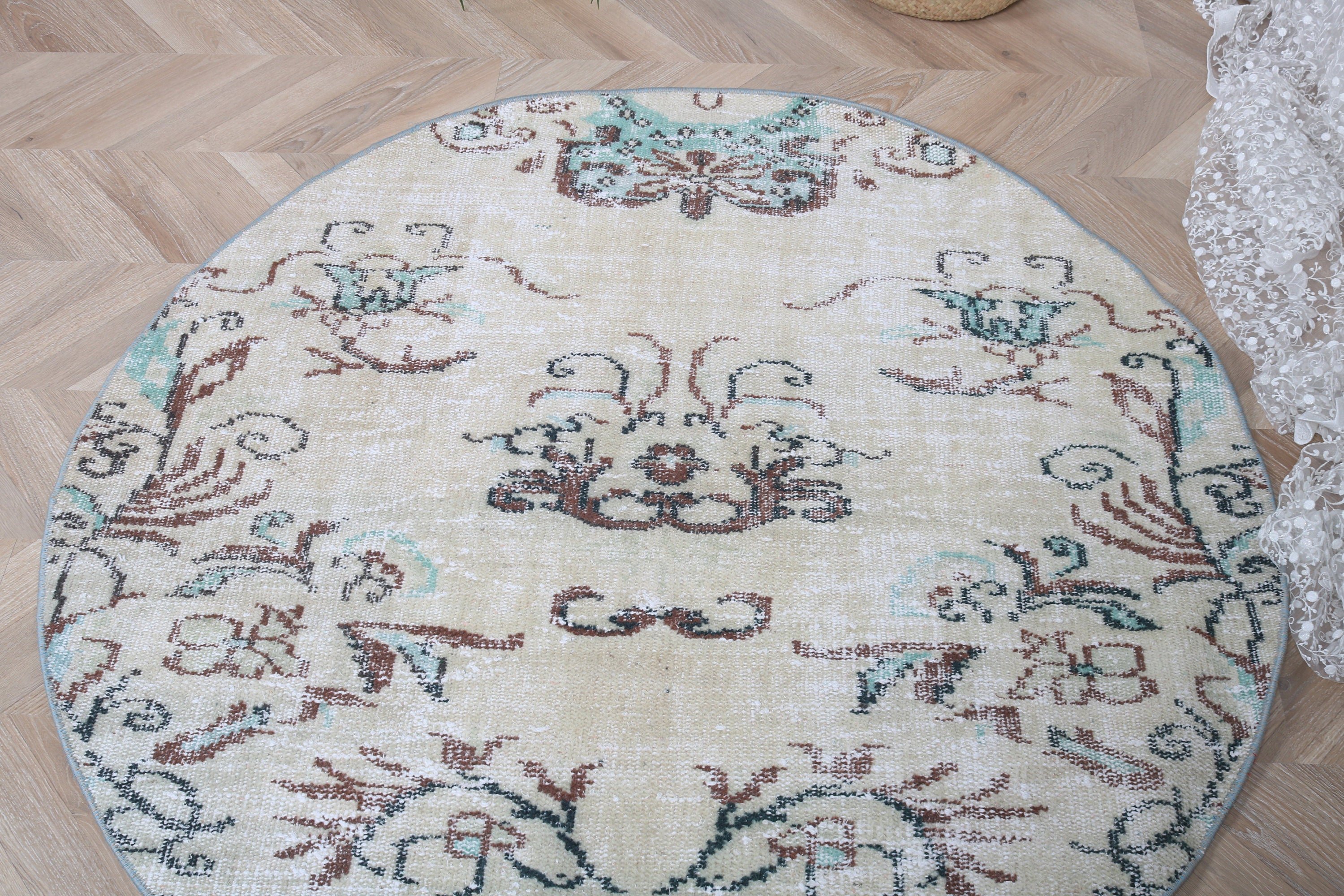 Cool Rugs, Beige  4x4 ft Accent Rug, Turkish Rug, Turkey Rug, Bedroom Rugs, Vintage Rugs, Boho Accent Rugs, Vintage Accent Rug