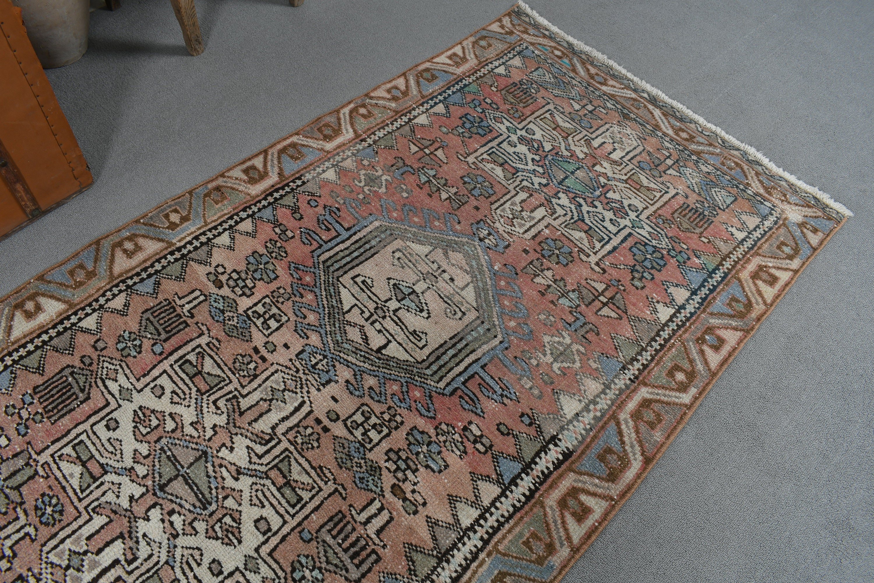 Türk Halısı, Boho Halıları, 2.8x10.5 ft Runner Halısı, Koridor Halıları, Açıklama Halısı, Turuncu Geometrik Halılar, Vintage Halılar, Vintage Runner Halısı