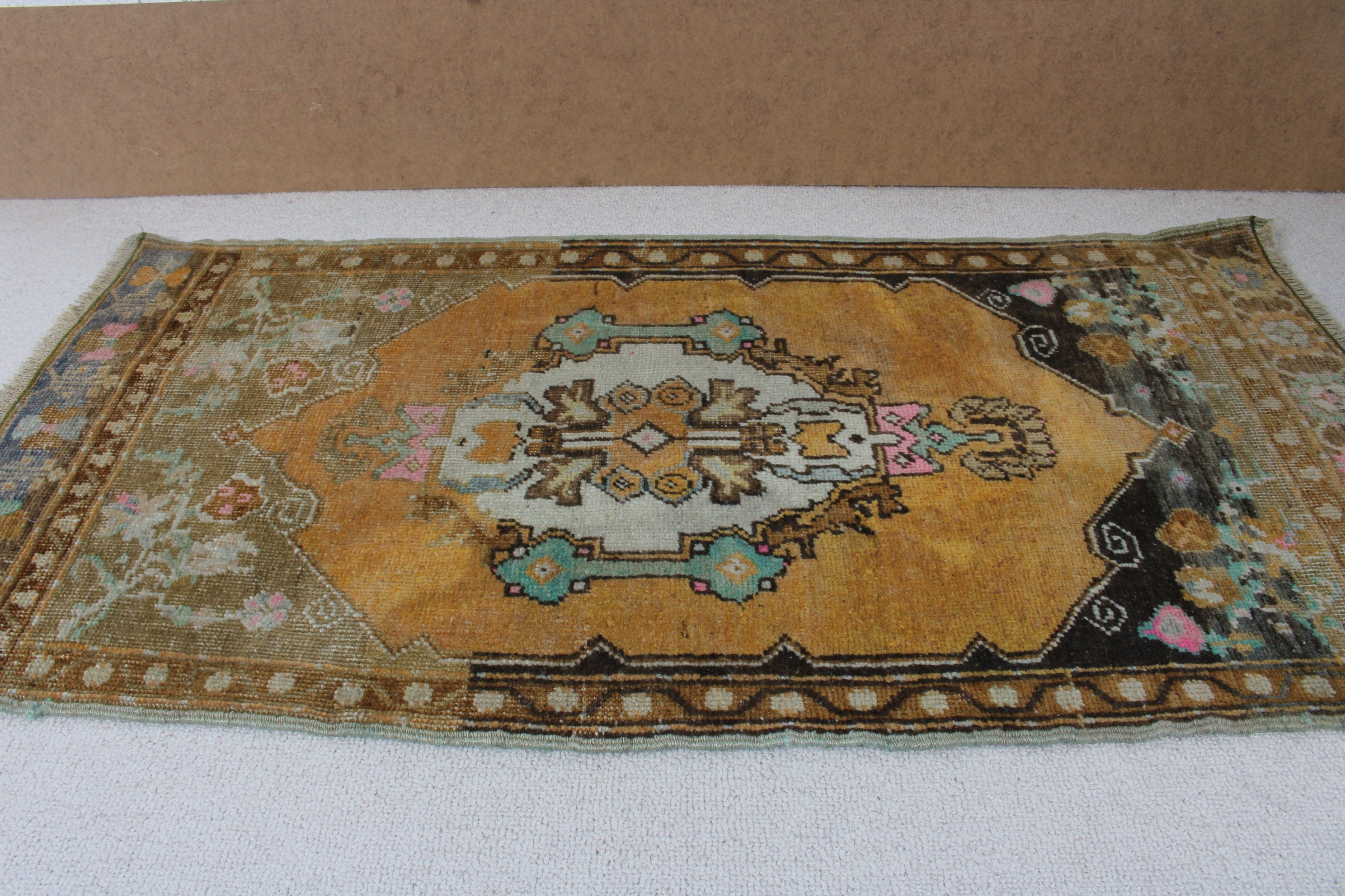 1.5x3.2 ft Küçük Halılar, Banyo Halıları, Vintage Halı, Araba Paspas Halıları, Yatak Odası Halıları, Türk Halıları, Sarı Antika Halılar