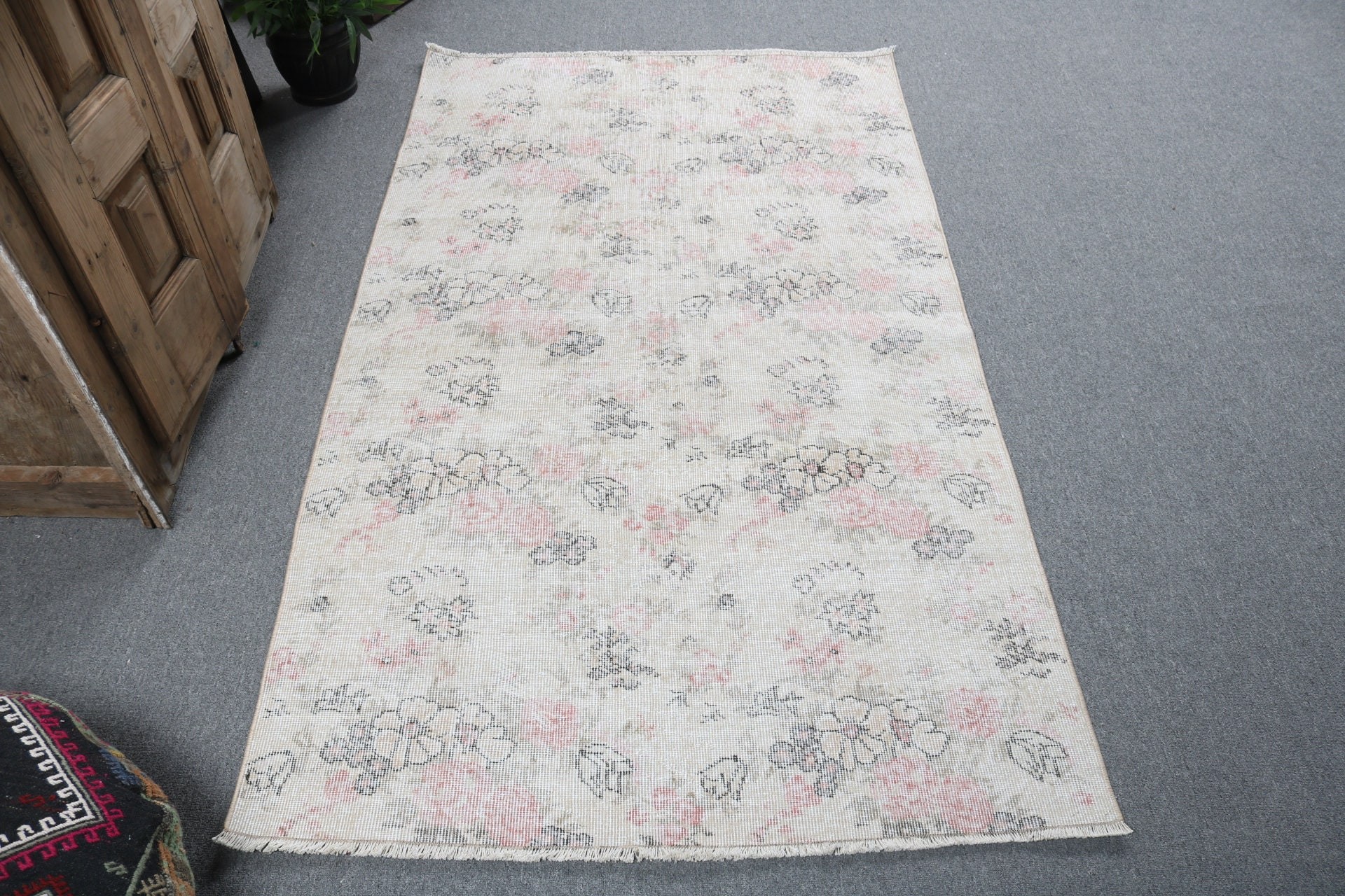 3.7x6.4 ft Accent Halı, Boho Accent Halı, Yatak Odası Halıları, Bej Nötr Halı, Vintage Halı, Modern Halı, Yer Halısı, Türk Halısı