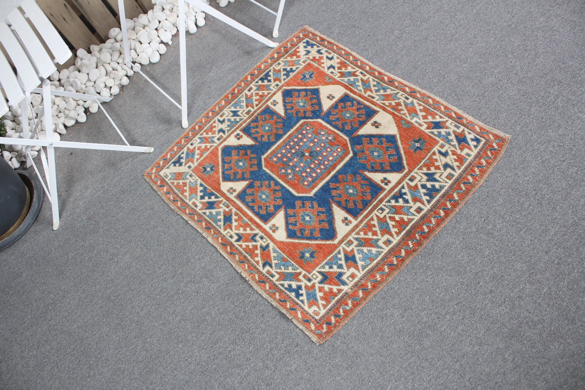 Orange Floor Rug, Vintage Rug, Nursery Rug, 2.5x2.9 ft Small Rugs, Bright Rug, Oushak Rug, Bathroom Rugs, Turkish Rug, Home Decor Rugs