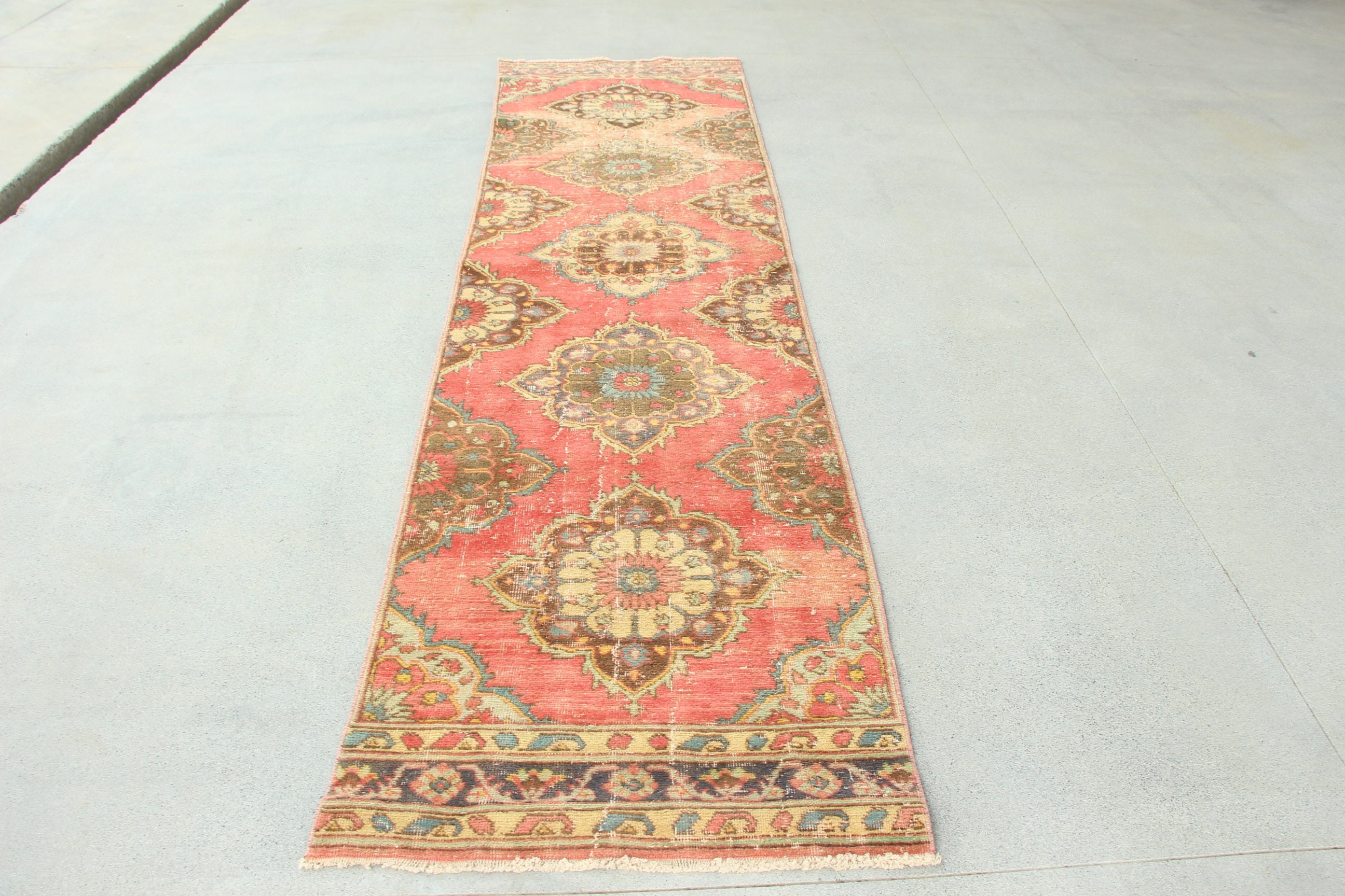 Home Decor Rugs, Vintage Rug, Kitchen Rugs, Oushak Rug, 3x12 ft Runner Rug, Turkish Rugs, Rugs for Stair, Red Oushak Rug, Corridor Rugs