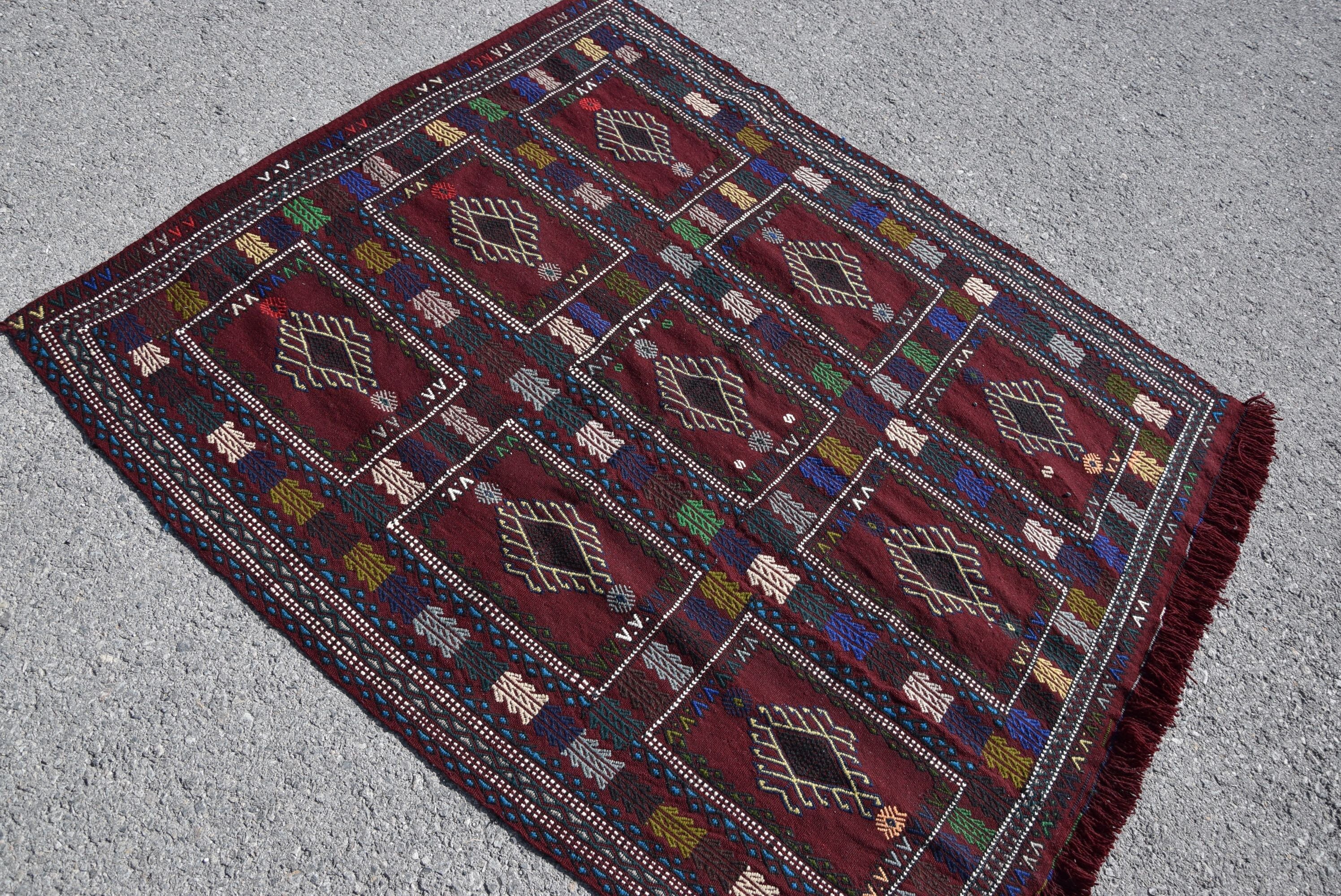 Harika Halılar, Mutfak Halısı, 4.4x5.1 ft Accent Halı, Vintage Halı, Kilim, Çocuk Halısı, Türk Halısı, Yer Halısı, Yün Halılar, Mor Ev Dekorasyonu Halıları