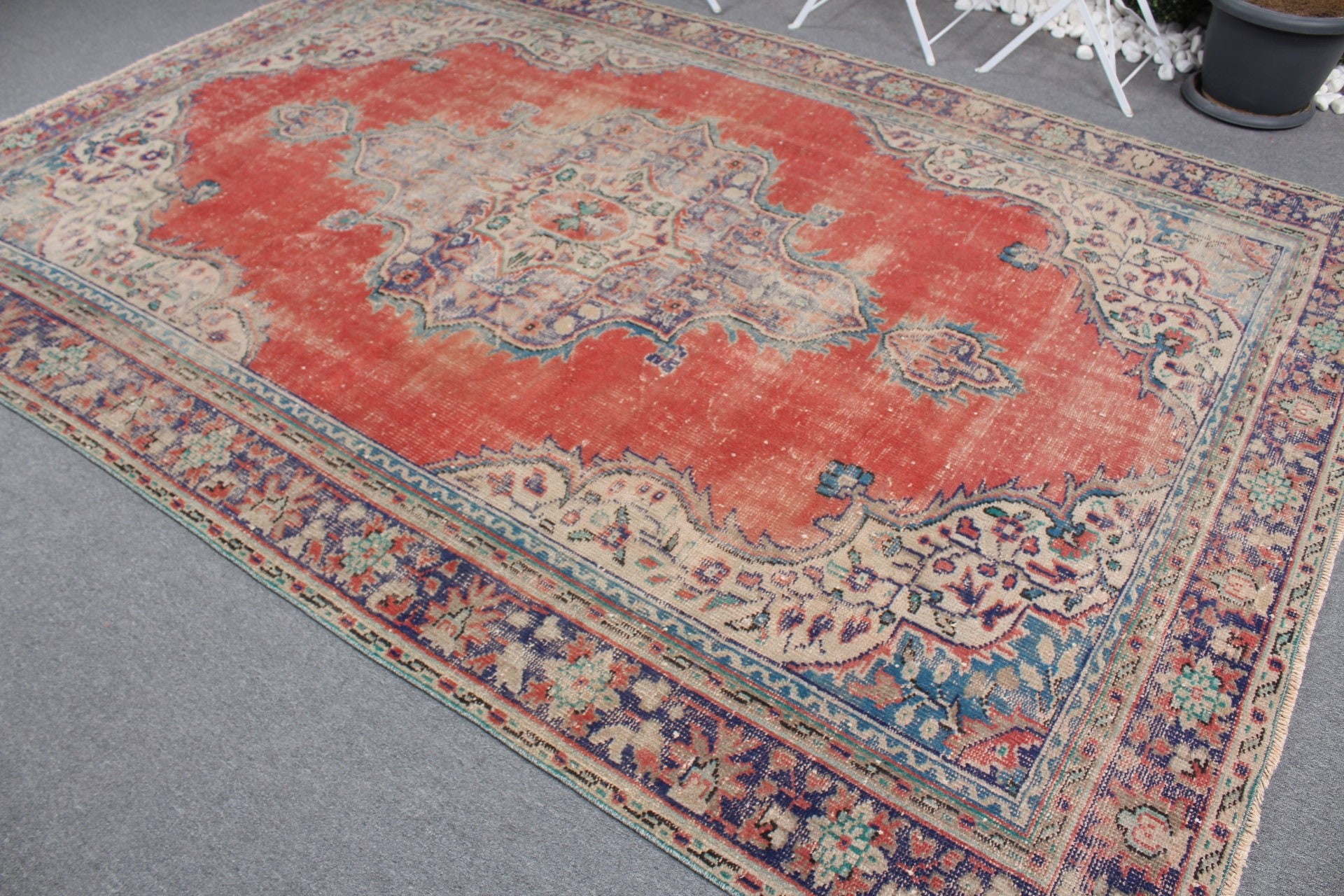 Living Room Rugs, Turkish Rug, Floor Rug, Moroccan Rug, Rugs for Saloon, Saloon Rug, Vintage Rug, Red Oushak Rug, 7.3x10.4 ft Oversize Rug