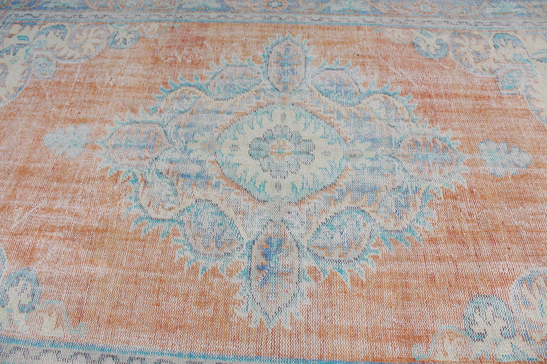 Yatak Odası Halısı, 6.7x9.7 ft Büyük Halı, Türkiye Halısı, Türk Halısı, Oushak Halısı, Vintage Halı, Turuncu Oryantal Halılar, Salon Halısı, Oturma Odası Halıları