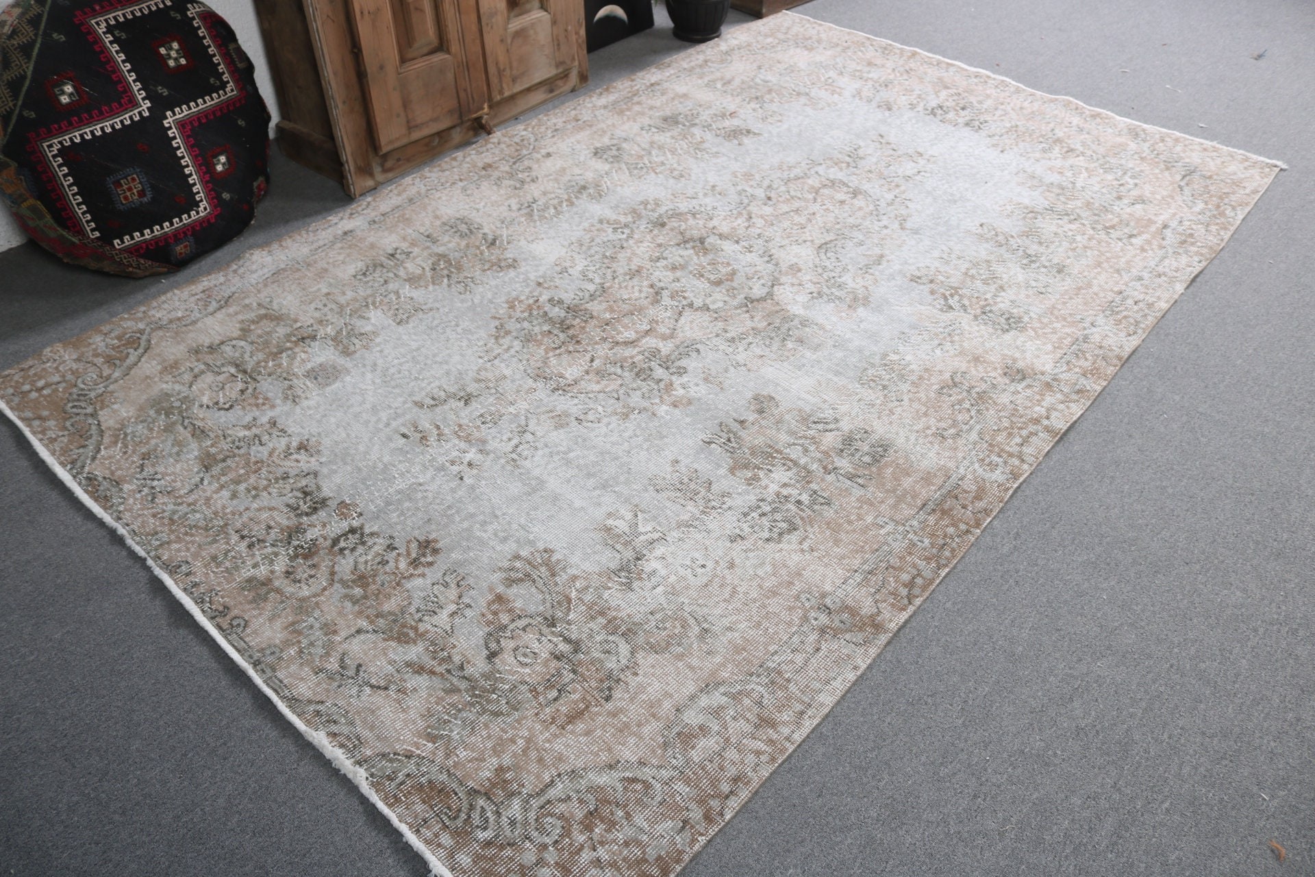 Oturma Odası Halıları, Lüks Halı, Türk Halısı, Boho Halısı, Vintage Halı, Yatak Odası Halısı, Gri Antika Halılar, 5.6x8.7 ft Büyük Halılar, Yemek Odası Halısı