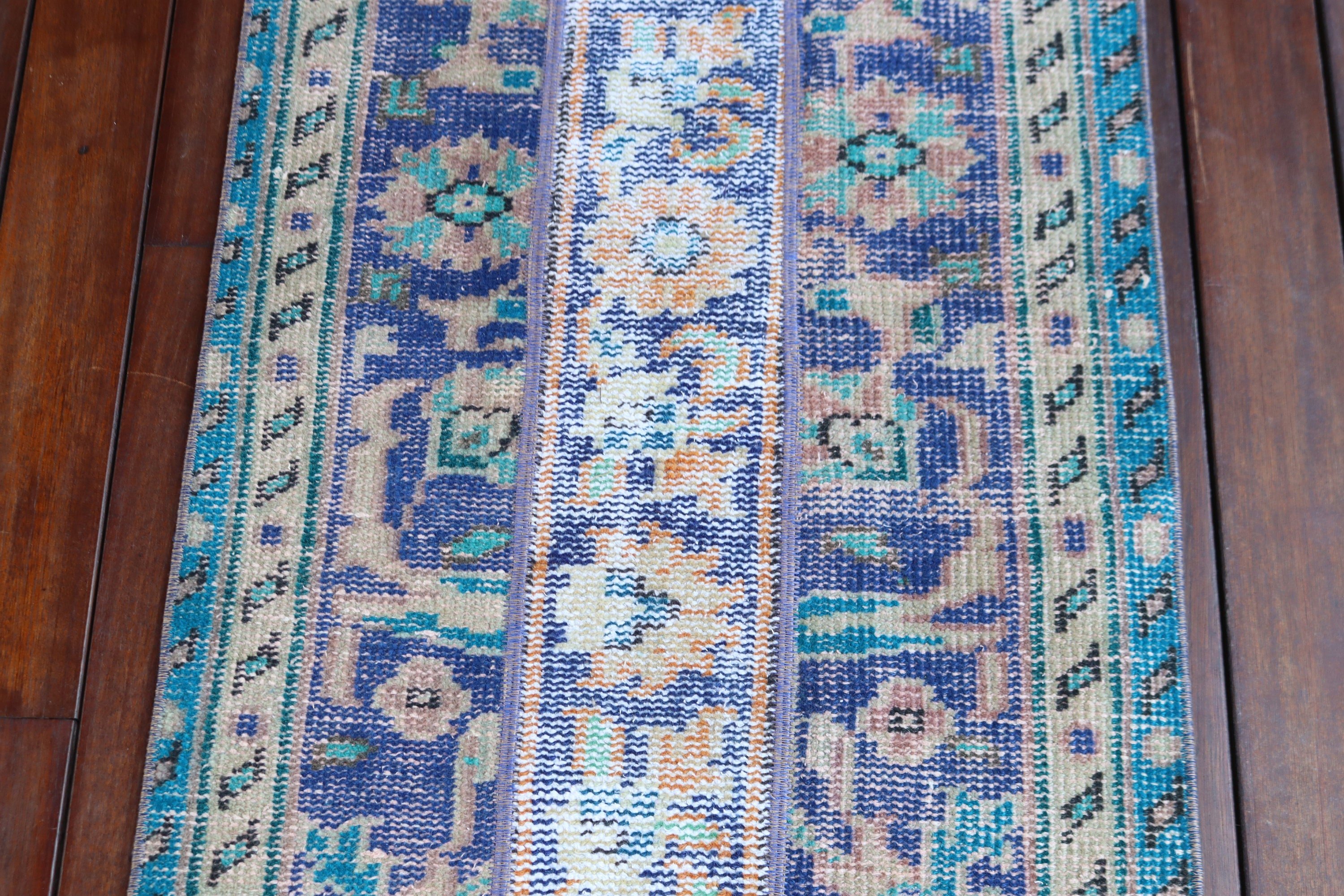 Mavi Düz Dokuma Halı, Vintage Halılar, Fas Halısı, 1.9x3.6 ft Küçük Halılar, Türk Halısı, Araba Paspas Halısı, Küçük Vintage Halılar