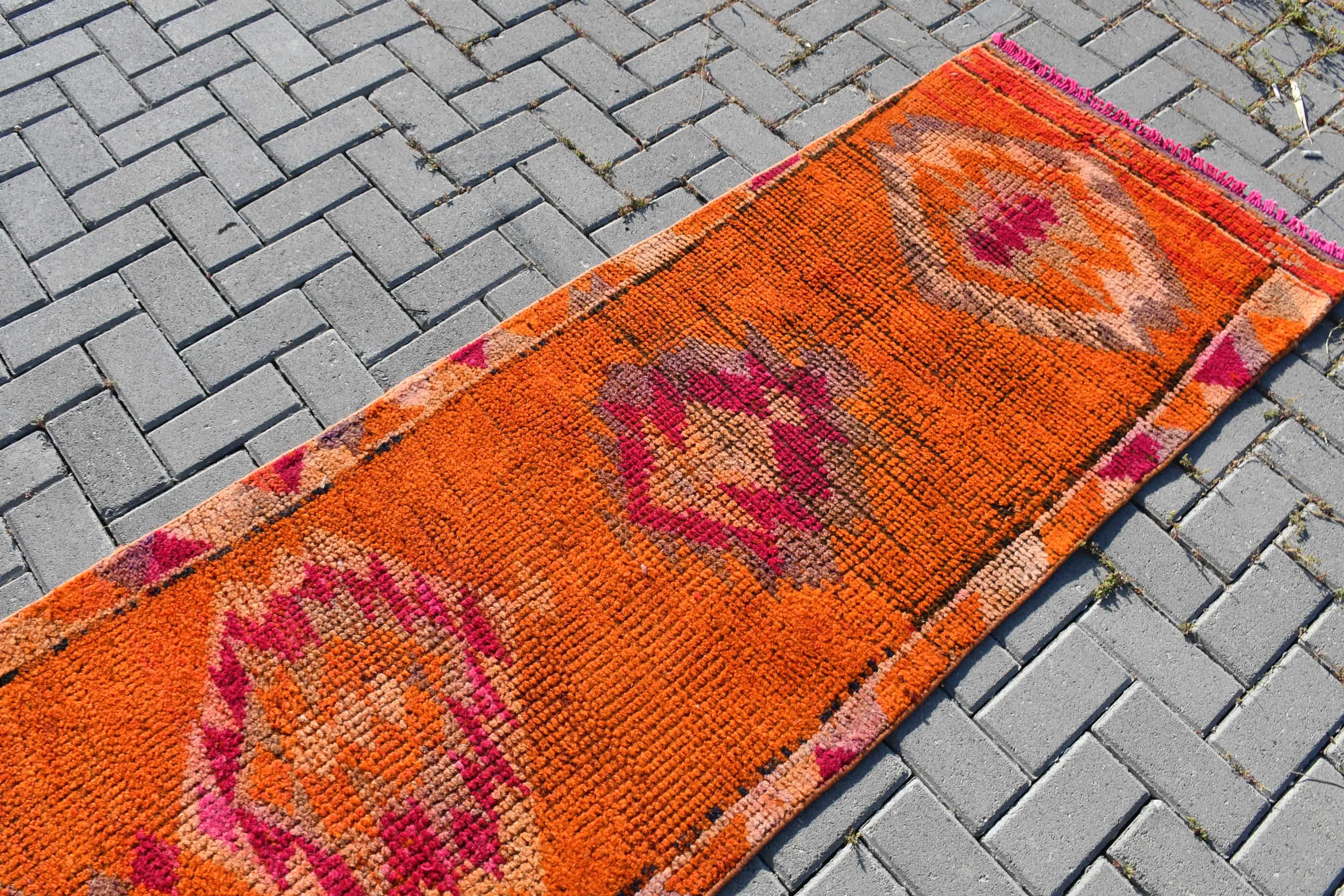 Kitchen Rugs, Hallway Rug, Moroccan Rugs, Turkish Rugs, Rugs for Kitchen, 2.7x10.3 ft Runner Rug, Orange Oushak Rug, Boho Rug, Vintage Rug