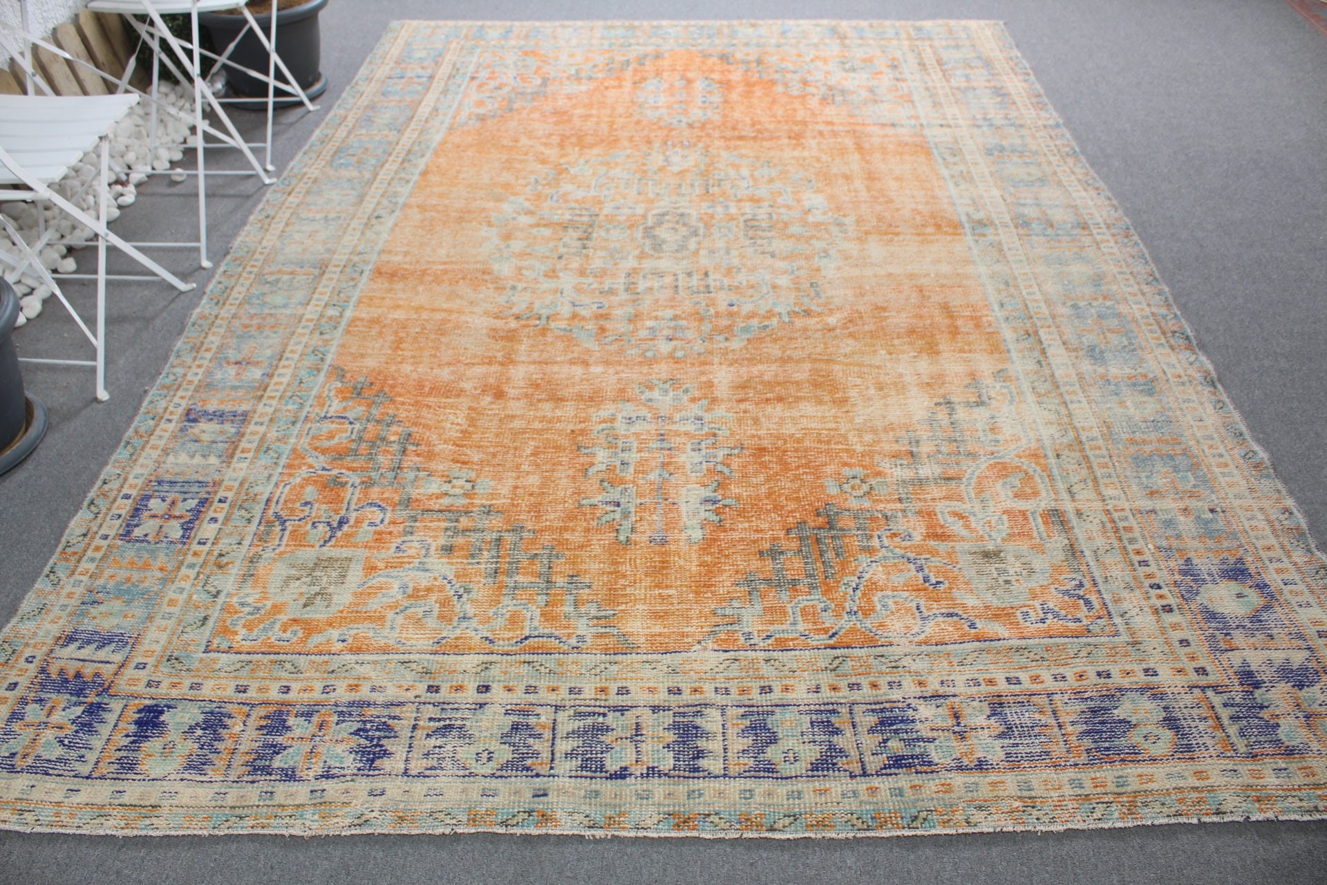 Dining Room Rug, Orange Oushak Rug, Vintage Rug, 7.3x10.2 ft Oversize Rug, Natural Rug, Kitchen Rug, Salon Rug, Moroccan Rugs, Turkish Rug