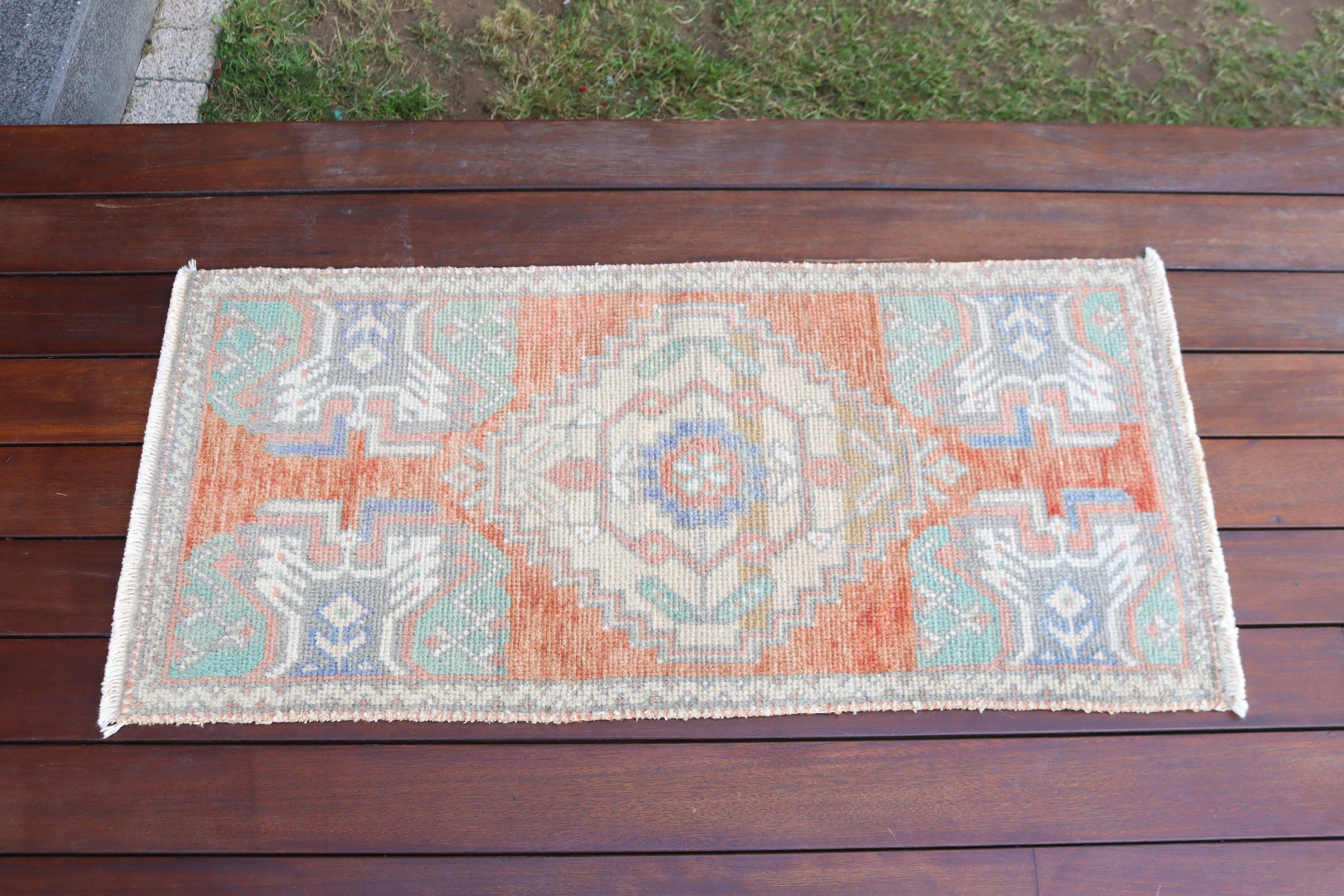 Home Decor Rugs, Turkish Rug, Orange Modern Rug, Turkey Rug, Small Area Rug, Kitchen Rug, 1.5x3.1 ft Small Rug, Wool Rugs, Vintage Rugs