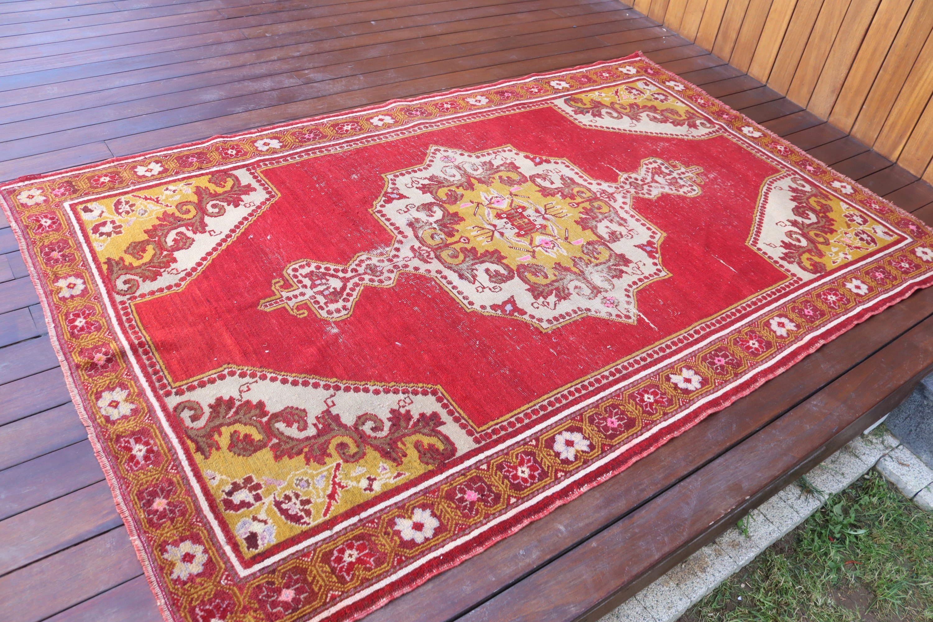 Vintage Halılar, Yemek Odası Halıları, Kırmızı Ev Dekorasyonu Halıları, Fas Halısı, 4.3x6.9 ft Alan Halısı, Türk Halıları, Yer Halısı