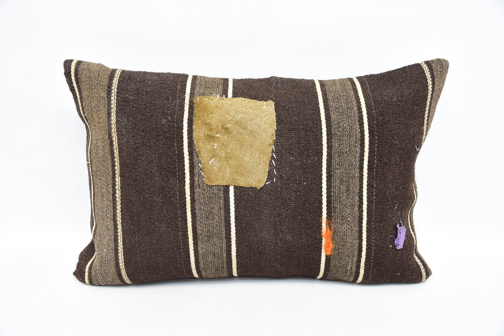 Comfy Throw Pillow, Kilim Cushion Sham, Interior Designer Pillow, 16"x24" Brown Pillow Sham, Throw Kilim Pillow, Patio Pillow Sham