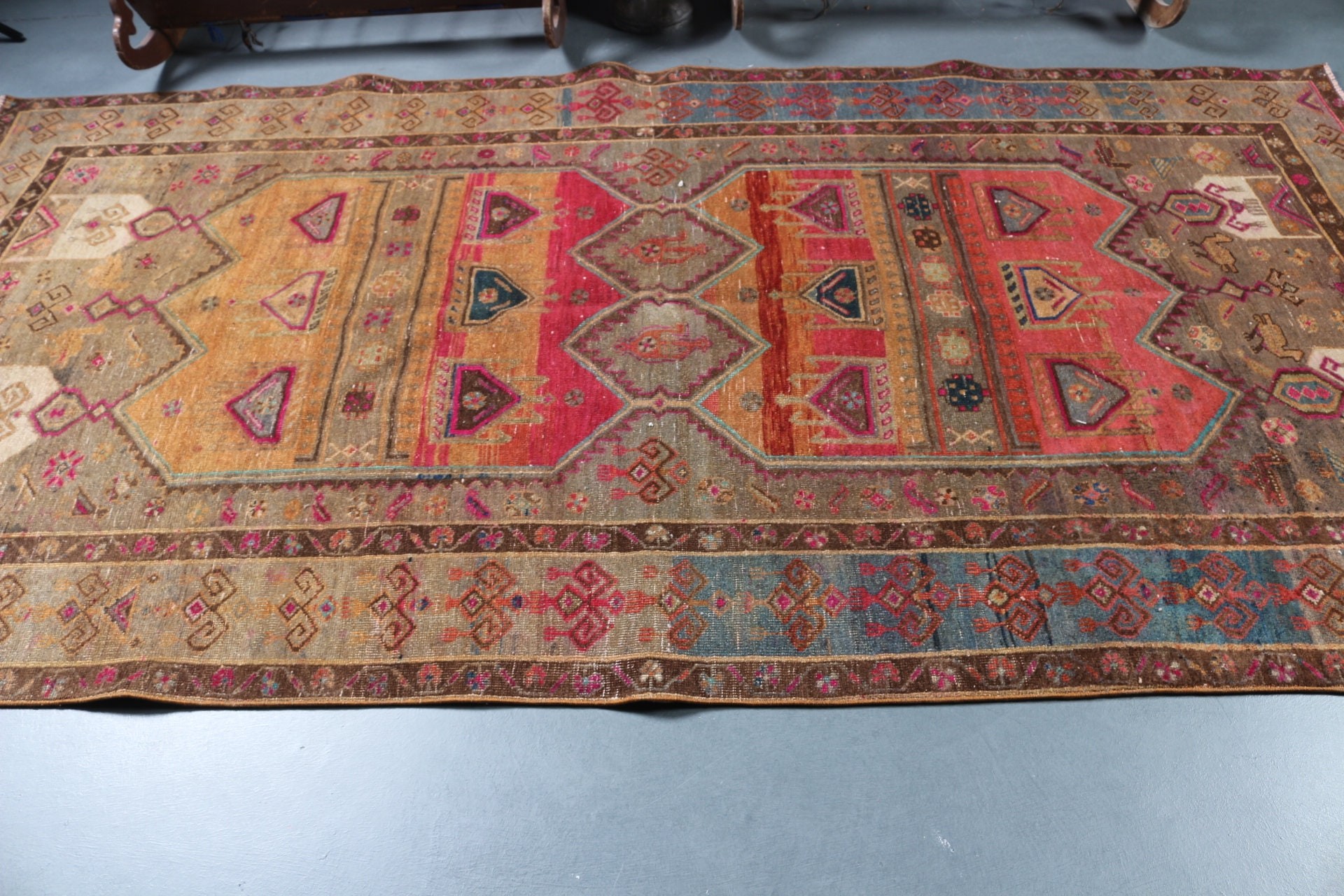 Turuncu Mutfak Halısı, 5x9,4 ft Büyük Halı, Oturma Odası Halısı, Yatak Odası Halıları, Türk Halısı, Oushak Halıları, Vintage Halı, Havalı Halı, Yatak Odası Halıları