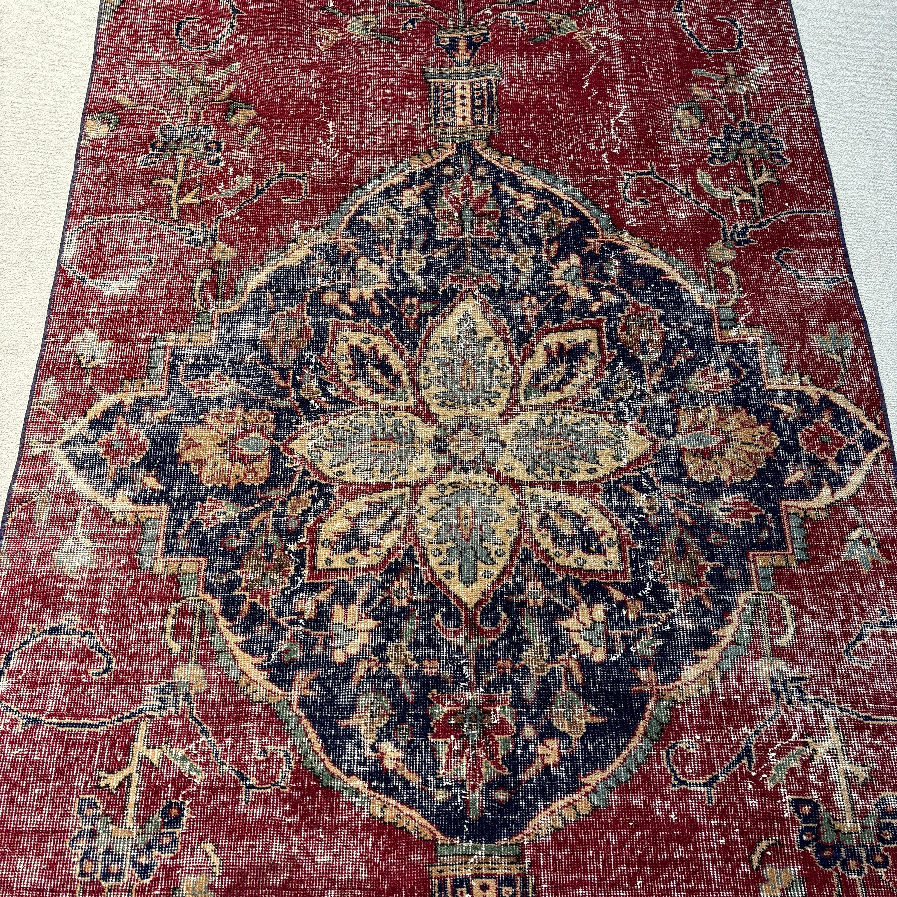 Turkish Rugs, Turkey Rugs, Oriental Rug, Kitchen Rugs, Vintage Rug, Antique Rug, Red  4.3x7.7 ft Area Rugs, Floor Rug