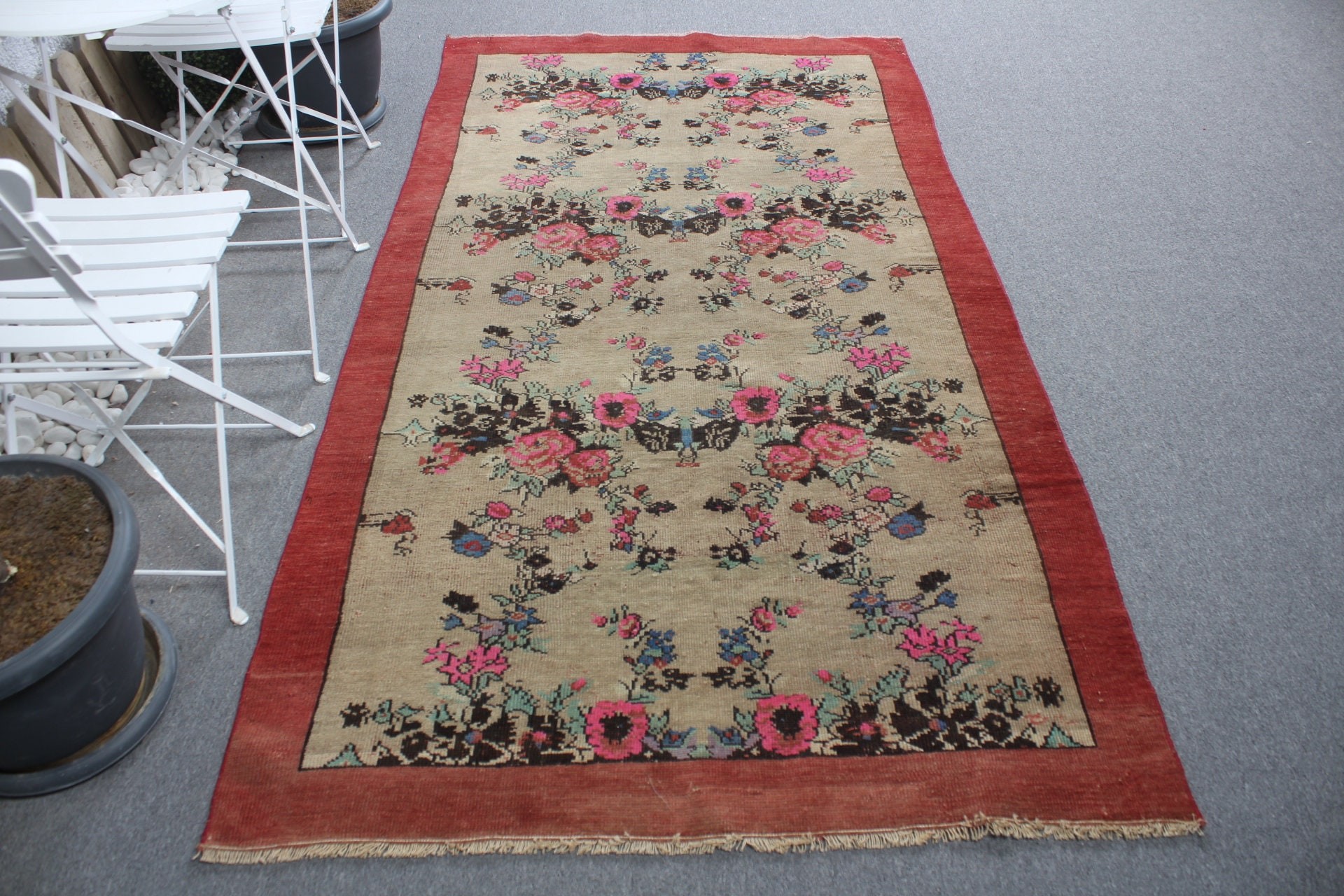 Nursery Rug, Turkish Rug, Eclectic Rug, Home Decor Rug, Vintage Rug, 4.3x8 ft Area Rug, Beige Home Decor Rug, Bedroom Rug, Living Room Rugs