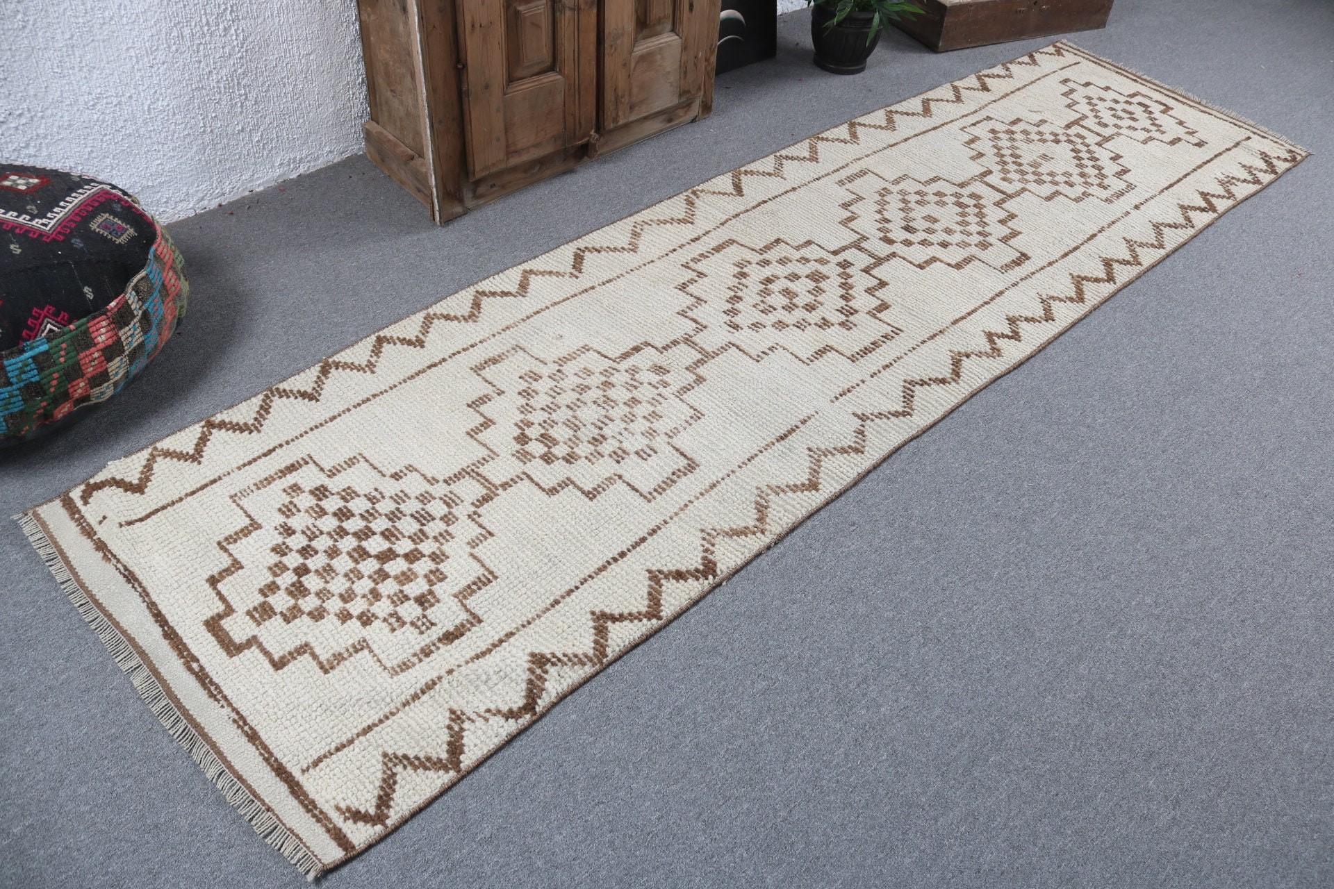 2.9x10.3 ft Runner Halı, Türk Halıları, Mutfak Halıları, Vintage Halılar, Bohem Halı, Bej El Dokuma Halılar, Boho Halılar, Oushak Halılar, El Dokuma Halı