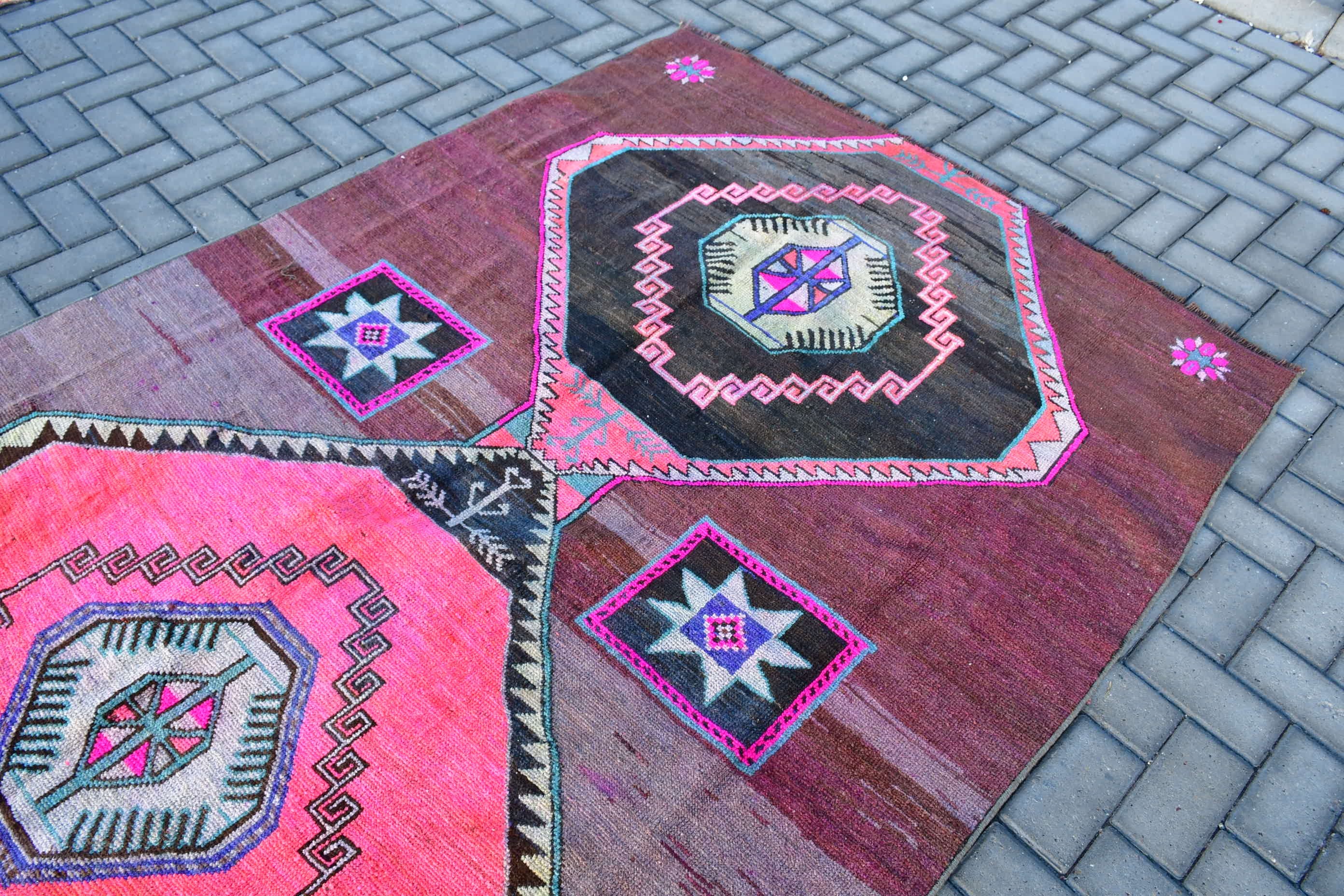 Turkish Rugs, Old Rug, Living Room Rugs, Rugs for Salon, 5.2x10.6 ft Large Rugs, Vintage Rug, Oushak Rugs, Pink Bedroom Rug