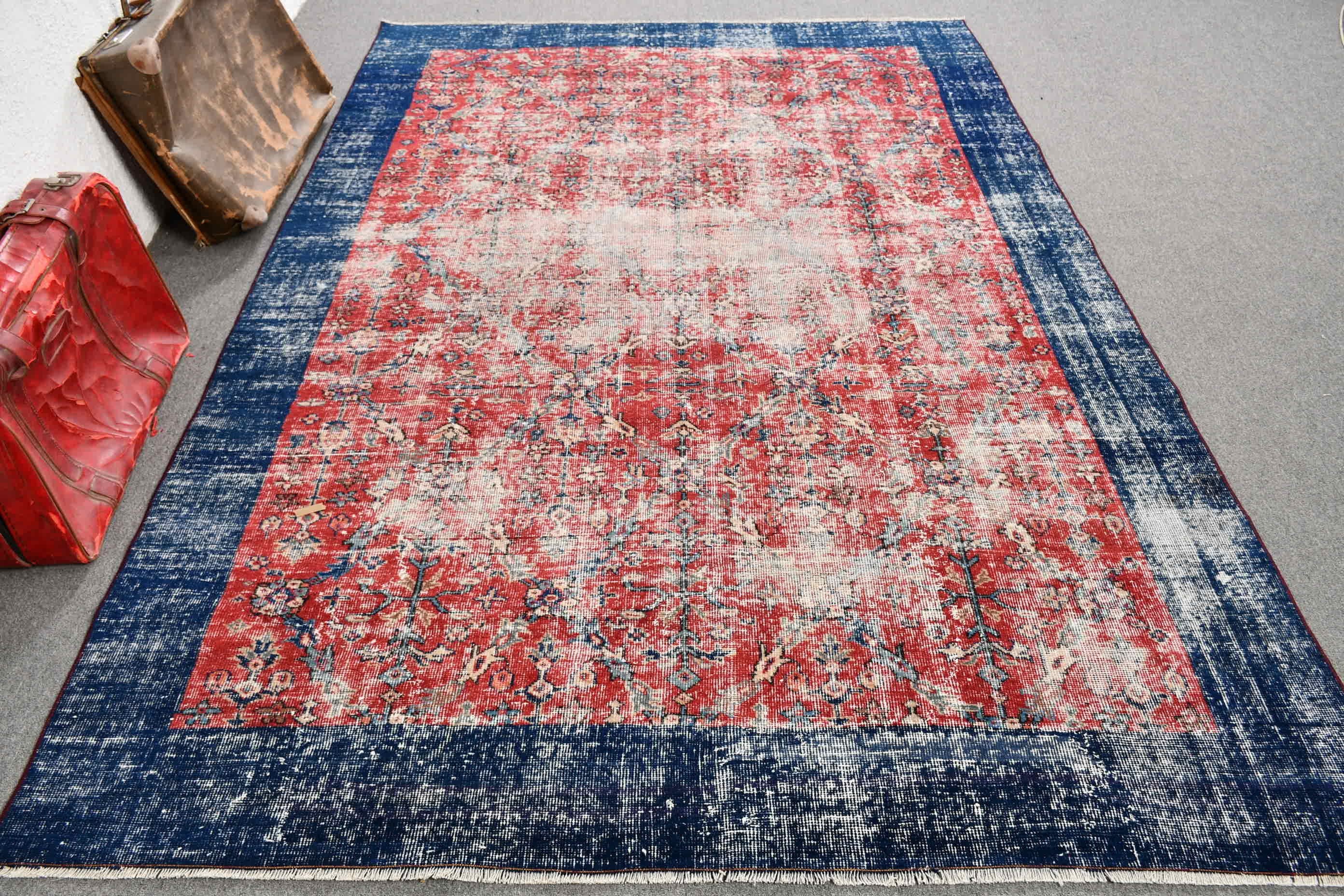 Eclectic Rugs, Turkish Rug, Dining Room Rugs, Red Moroccan Rug, 6.3x9.1 ft Large Rug, Kitchen Rug, Vintage Rugs, Cool Rugs, Bedroom Rugs