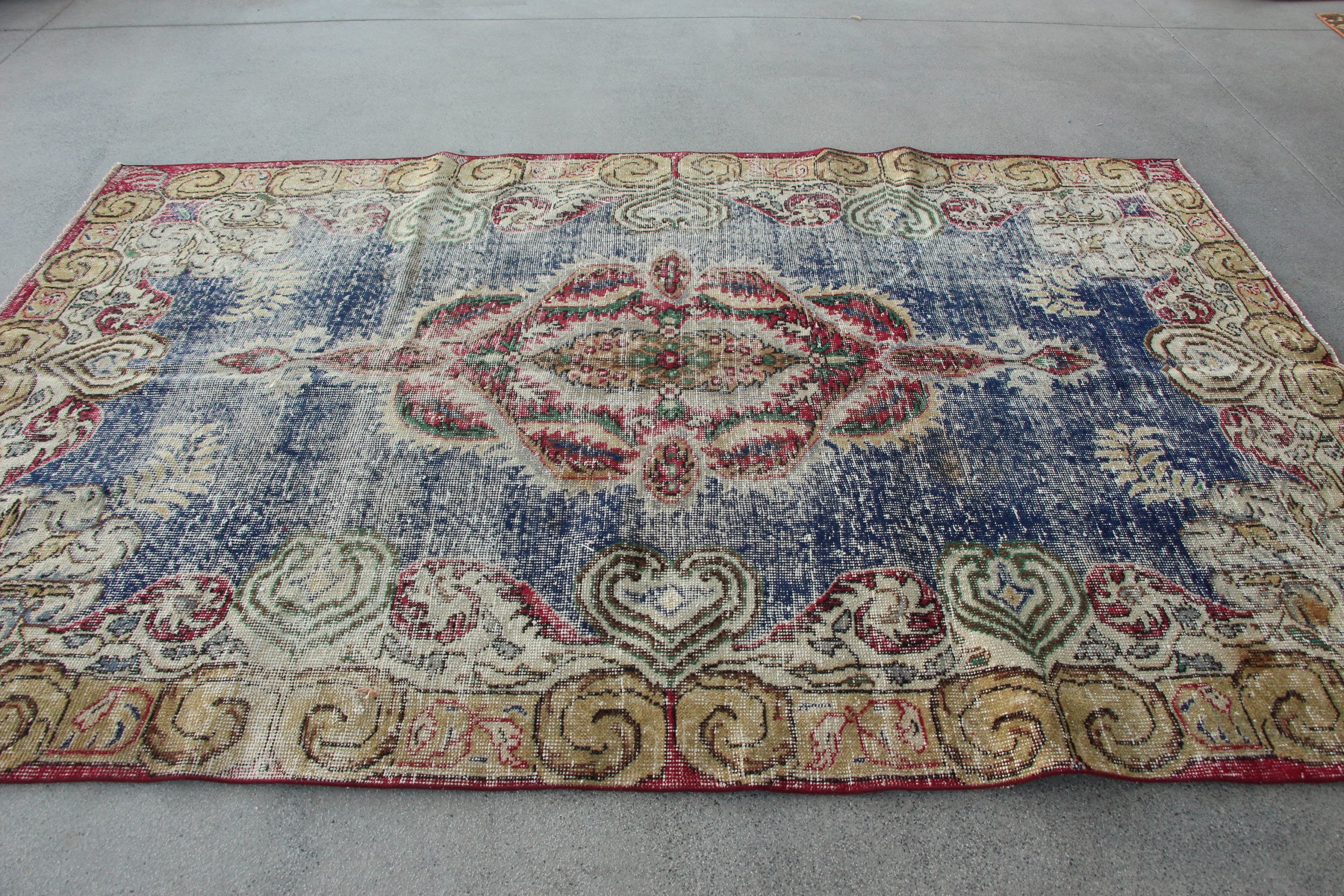 Living Room Rugs, Turkish Rugs, Blue Oushak Rug, Ethnic Rugs, Anatolian Rug, Antique Rug, Vintage Rugs, Bedroom Rugs, 6x9.2 ft Large Rug