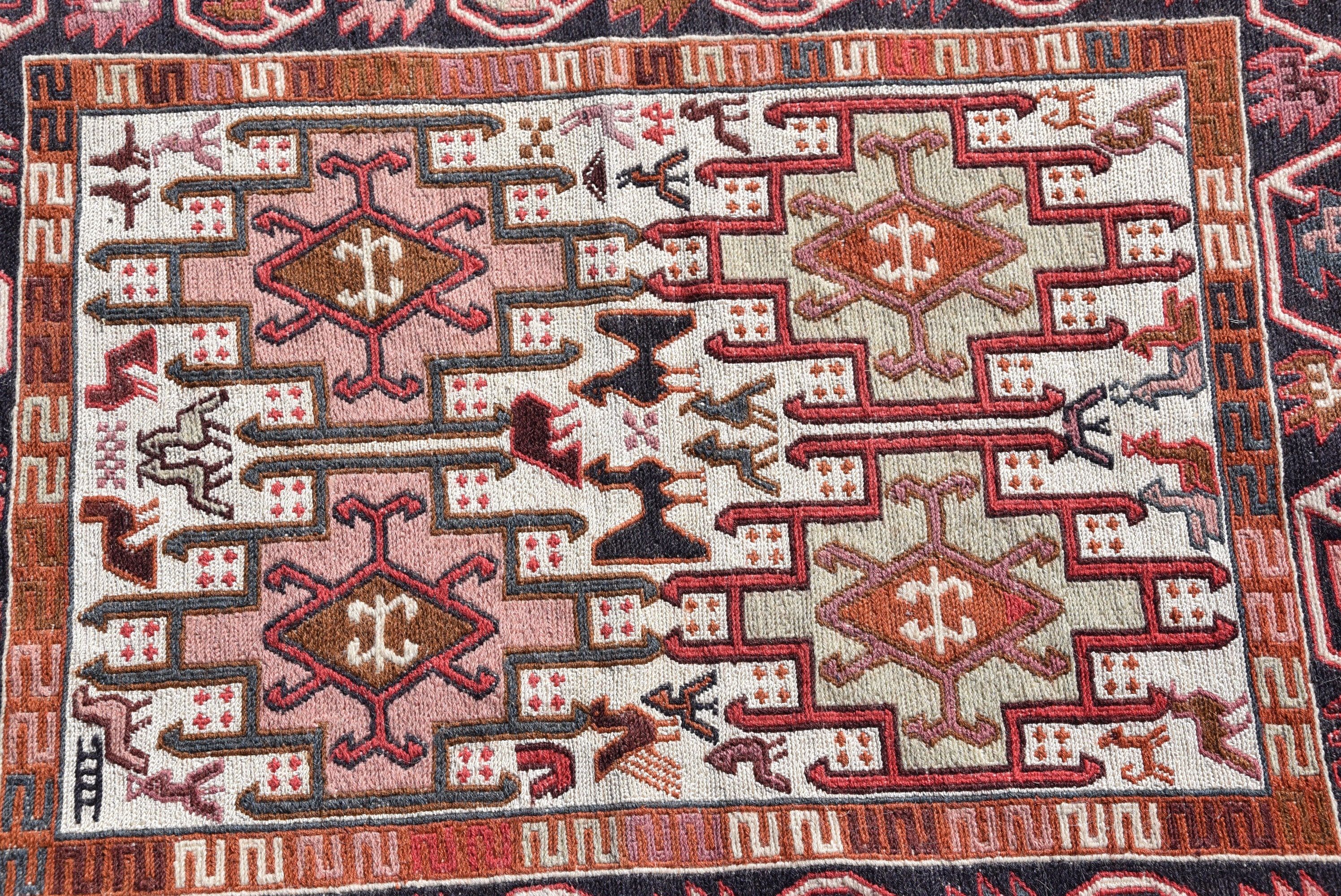 2.5x3.1 ft Small Rugs, Wool Rug, Turkish Rug, Anatolian Rugs, Wall Hanging Rug, Kitchen Rug, Pale Rugs, Red Wool Rugs, Vintage Rug, Kilim