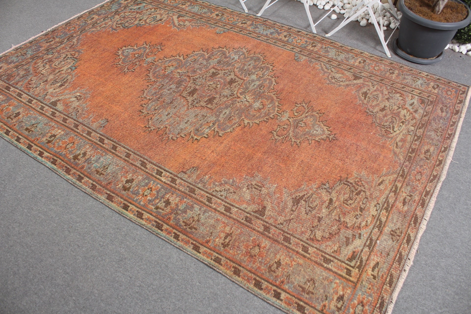 Orange Moroccan Rug, Rugs for Living Room, Dining Room Rugs, Oriental Rug, Turkish Rug, 5.5x8.2 ft Large Rug, Vintage Rug, Bedroom Rug