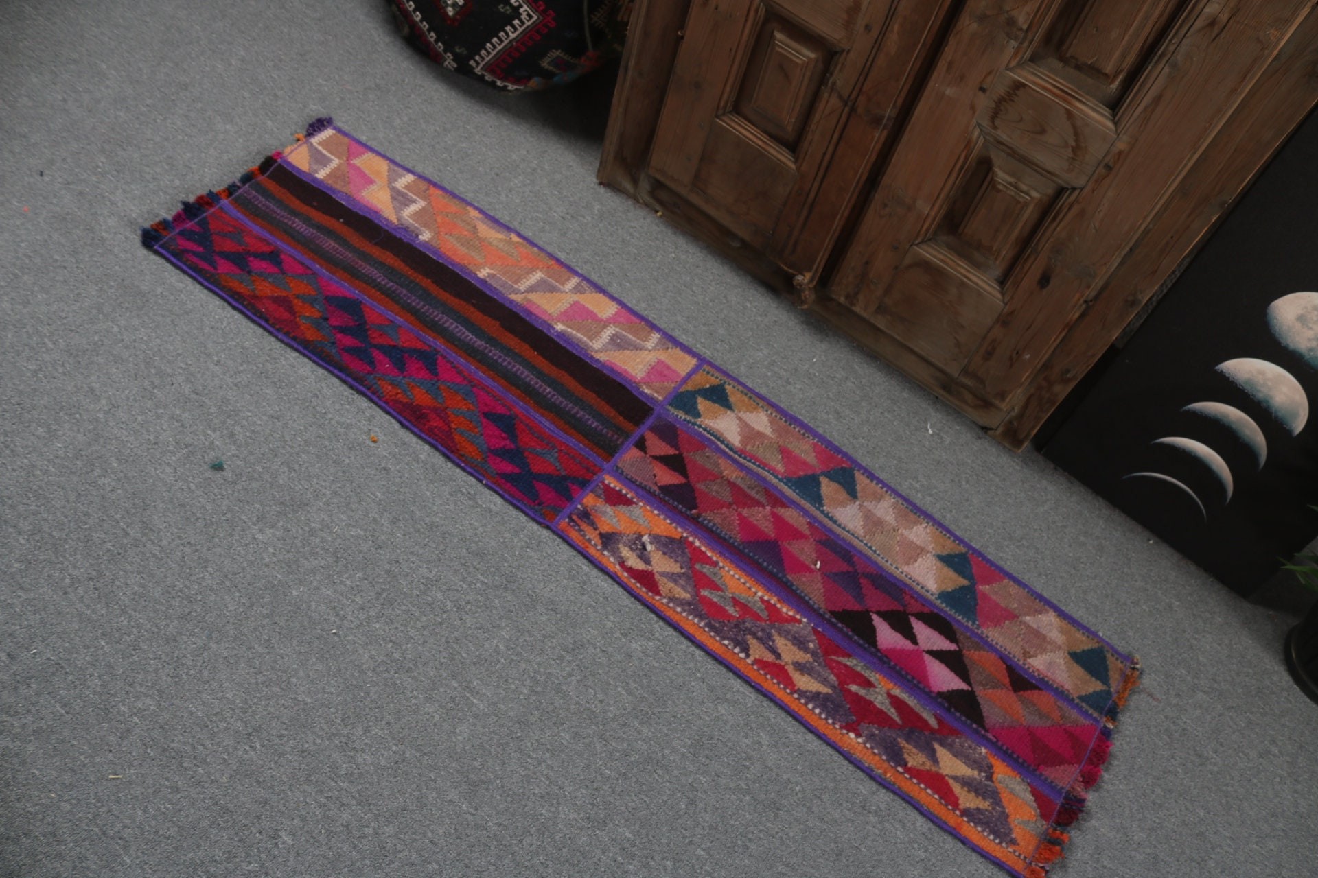 Turkish Rugs, 1.4x5.1 ft Runner Rugs, Purple Modern Rugs, Long Runner Rug, Handwoven Rugs, Vintage Rug, Rugs for Corridor