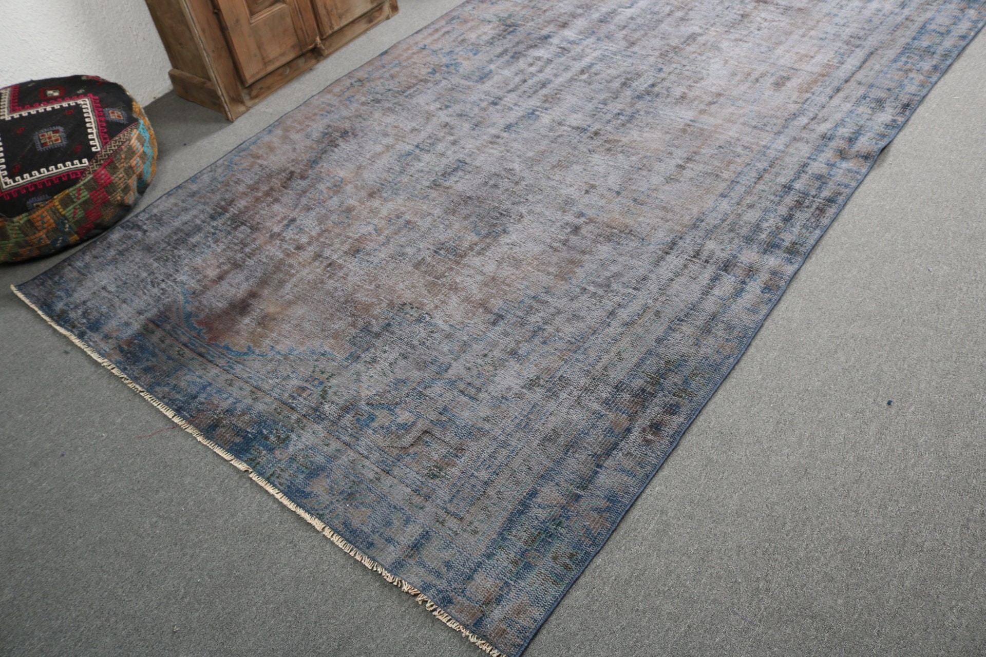 Turkish Rugs, Large Vintage Rugs, Blue  5.6x10.1 ft Large Rug, Living Room Rugs, Oushak Rug, Statement Rugs, Vintage Rug