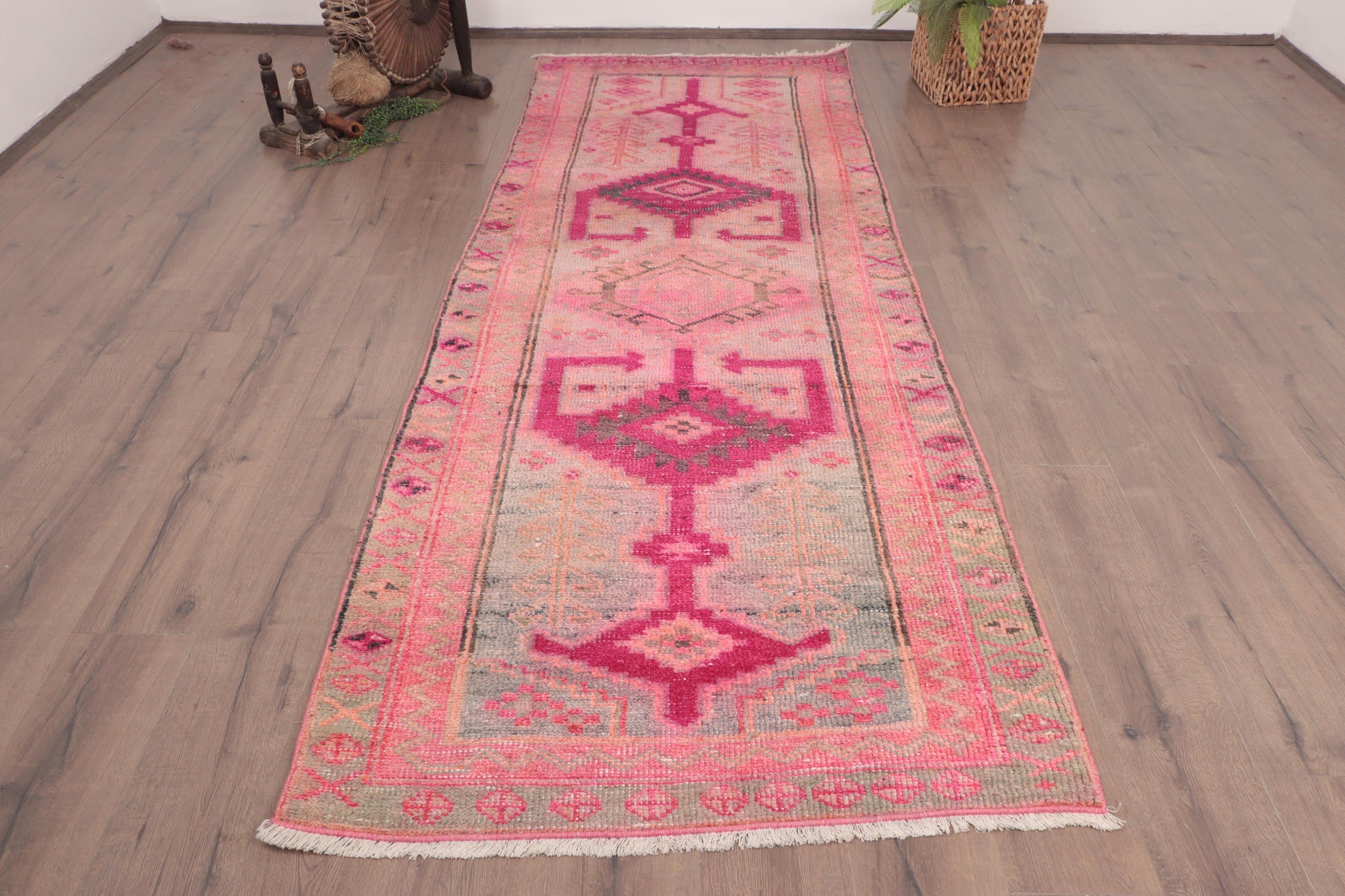 Rugs for Stair, 3.6x9.6 ft Runner Rug, Turkish Rug, Ethnic Rug, Hallway Rugs, Handwoven Rugs, Vintage Rug, Anatolian Rug, Pink Bedroom Rugs