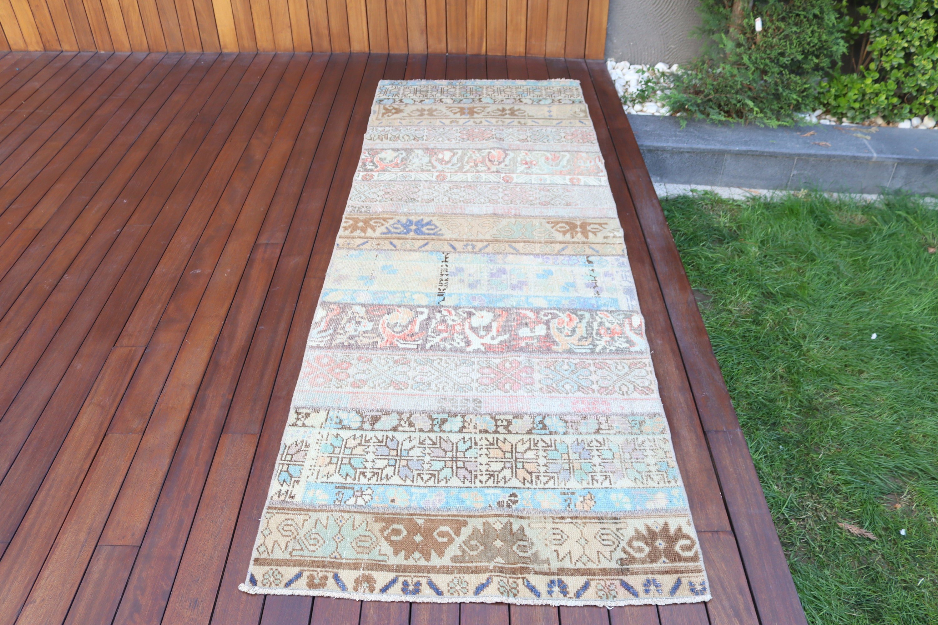 Fas Halısı, Yün Halılar, 2,9x8,2 ft Runner Halıları, Vintage Halı, Koridor Halıları, Türk Halısı, Beni Ourain Runner Halısı, Kahverengi Modern Halı