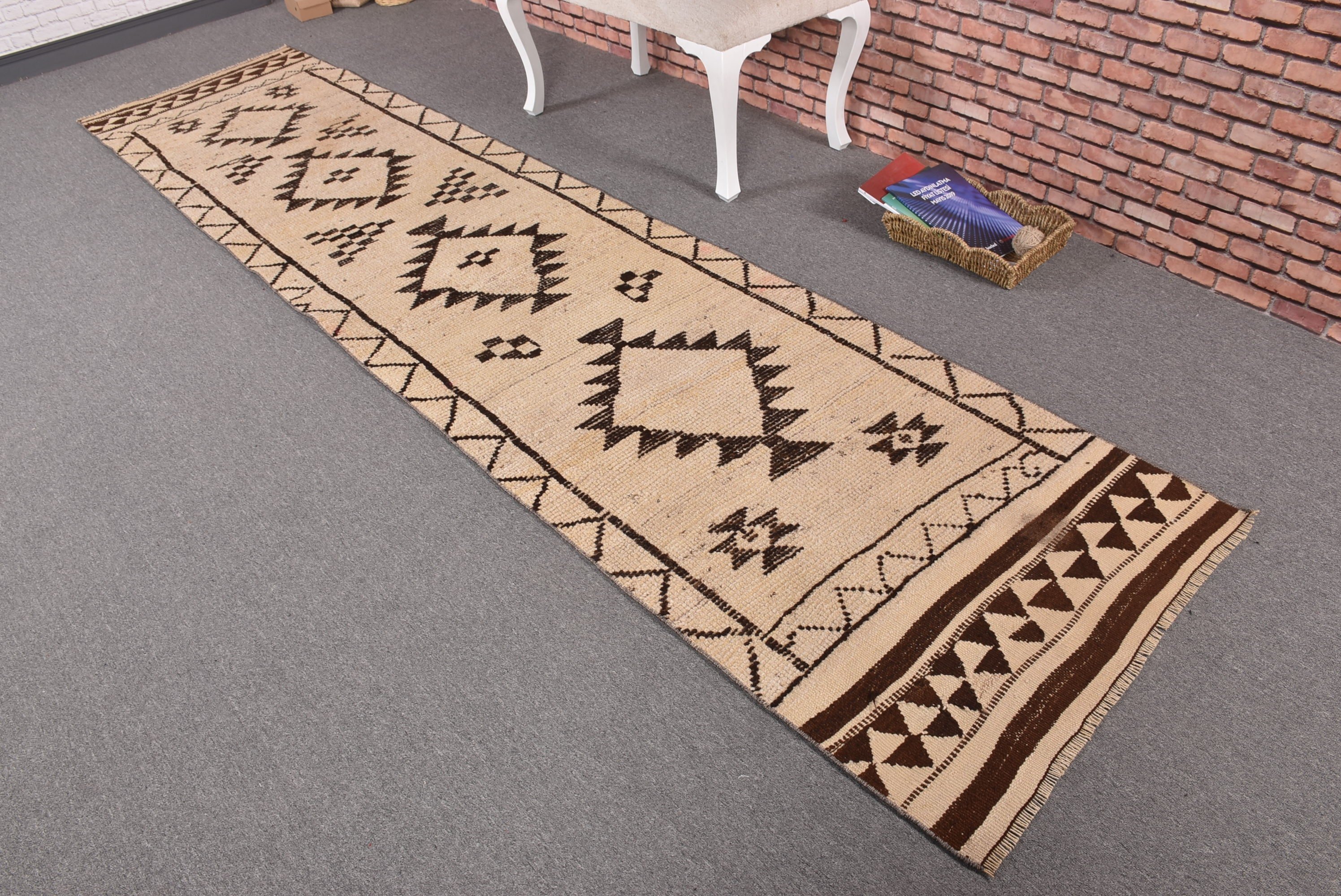 Vintage Halı, Türk Halısı, Beni Ourain Runner Halıları, 2.8x11.3 ft Runner Halıları, Koridor Halısı, Bej Anadolu Halısı, Havalı Halılar