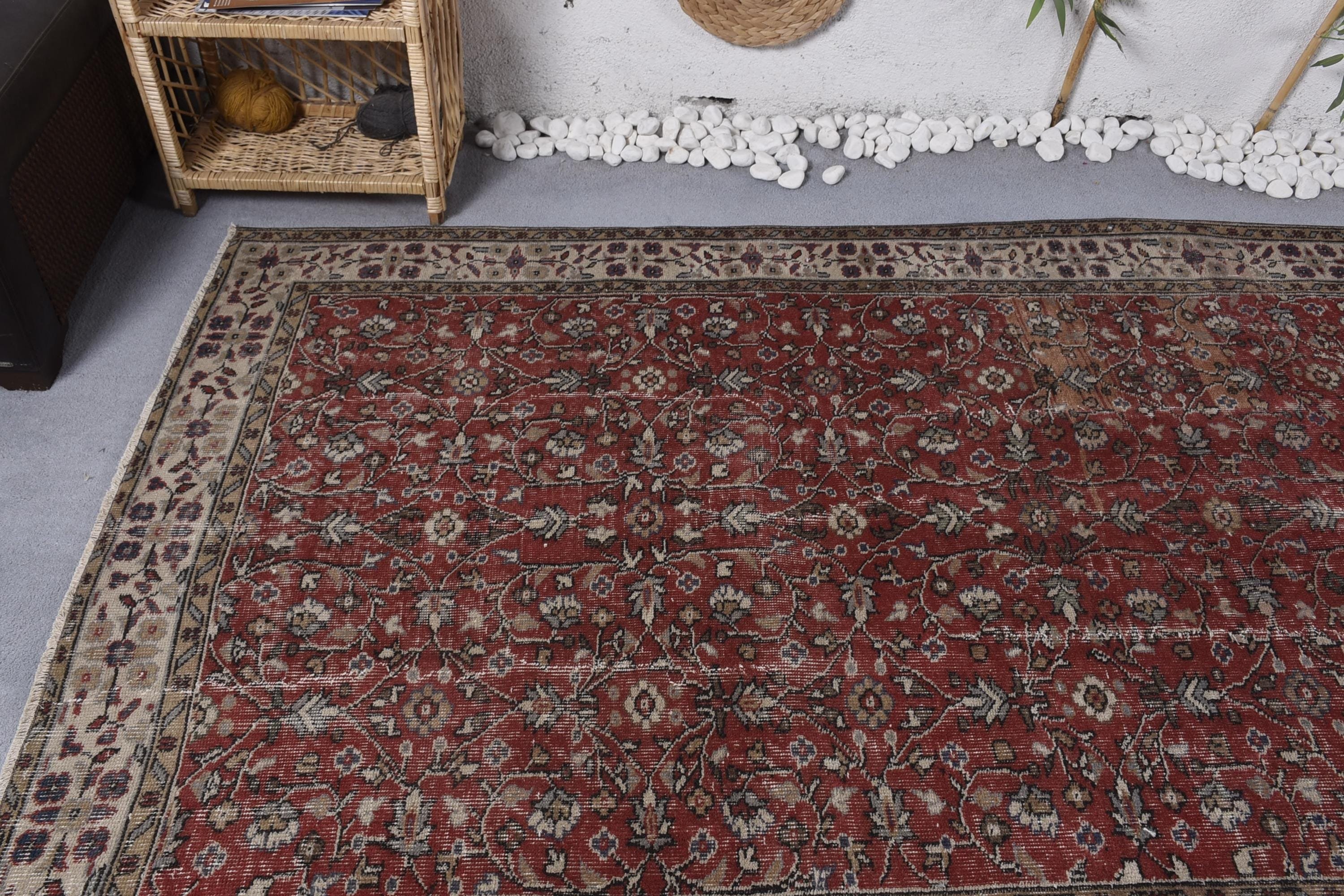 Turkish Rugs, Red Anatolian Rugs, Large Oushak Rugs, Vintage Rug, 5x8.6 ft Large Rugs, Bedroom Rug, Living Room Rugs, Moroccan Rug