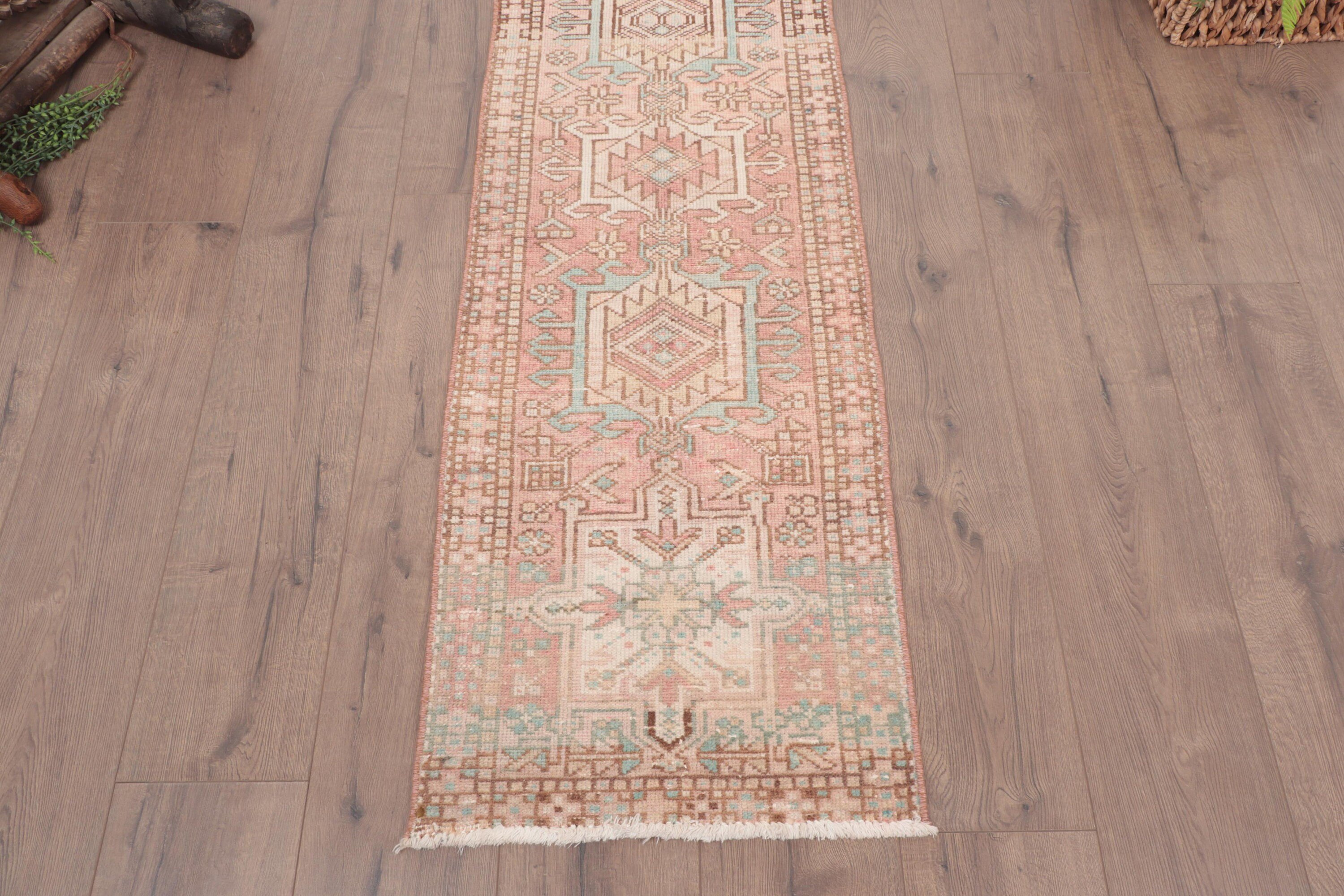 Pembe Antika Halılar, Mutfak Halıları, Vintage Halılar, Vintage Yolluk Halısı, Türk Halıları, 1.6x5.5 ft Yolluk Halısı, Koridor Halısı, El Dokuma Halı