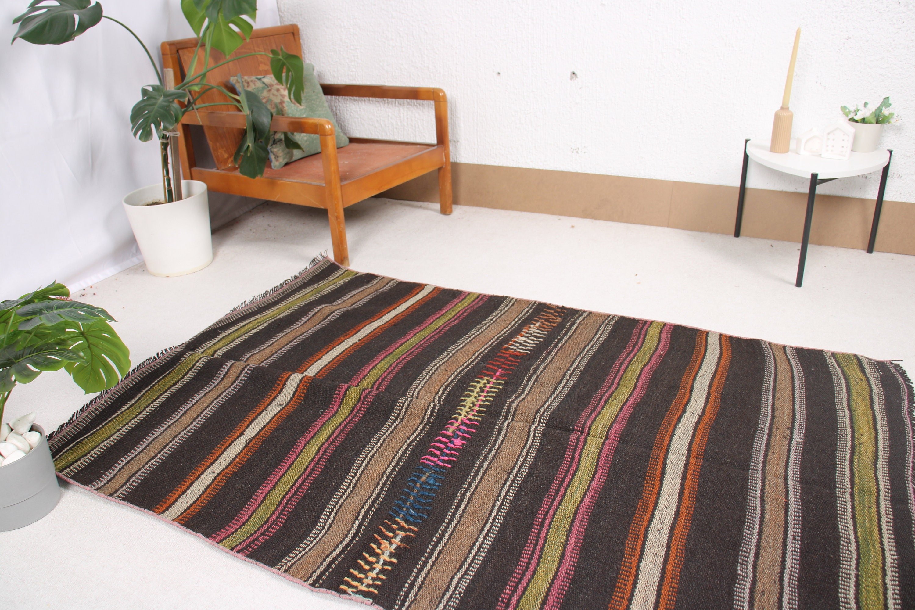 Turkish Rugs, Entry Rug, Kilim, Brown Luxury Rug, Flatweave Rugs, Bedroom Rugs, 3.8x5.7 ft Accent Rugs, Vintage Rug