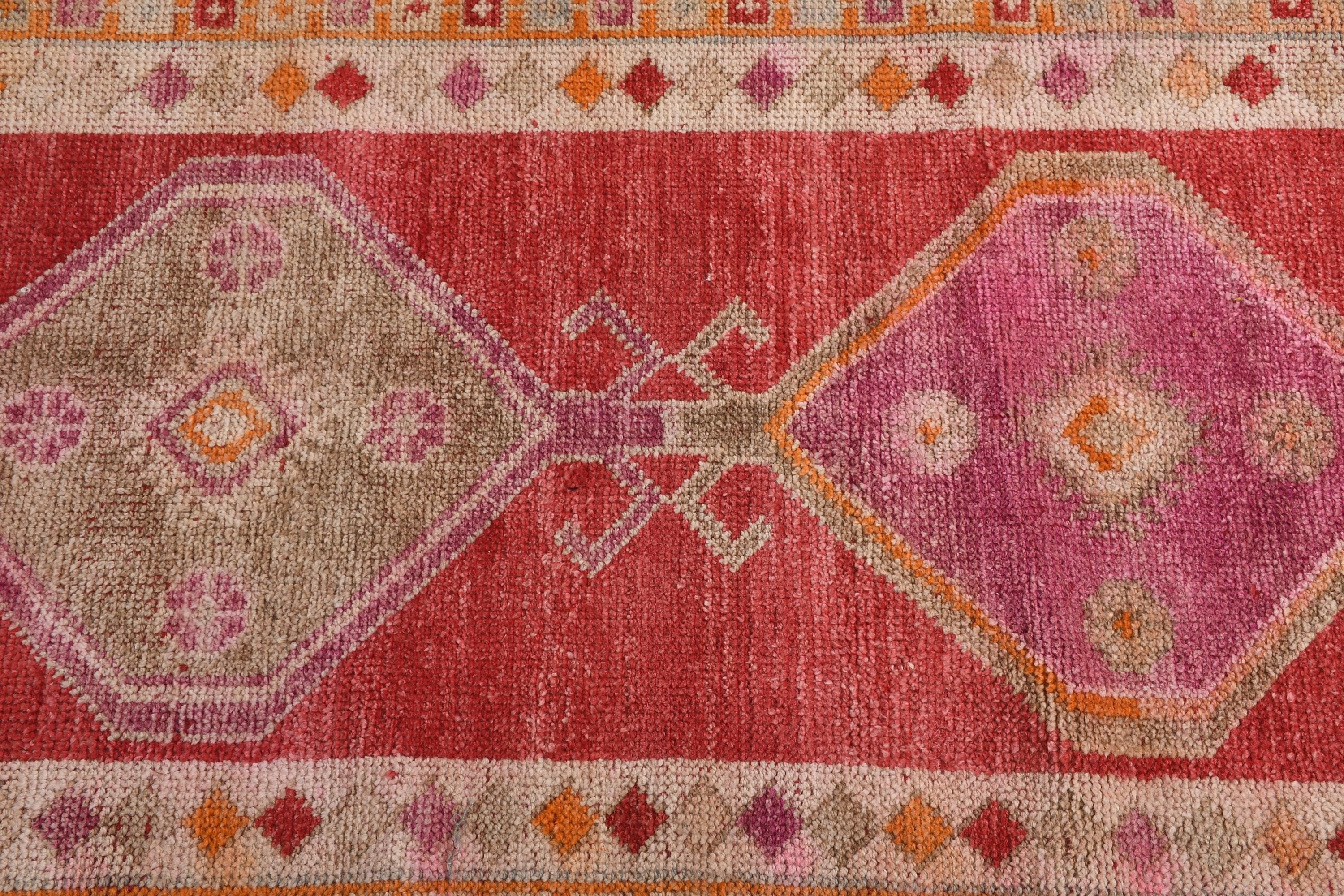 2.6x12.9 ft Runner Rug, Stair Rugs, Cool Rug, Vintage Rug, Kitchen Rug, Turkish Rug, Corridor Rug, Red Bedroom Rug, Rugs for Kitchen