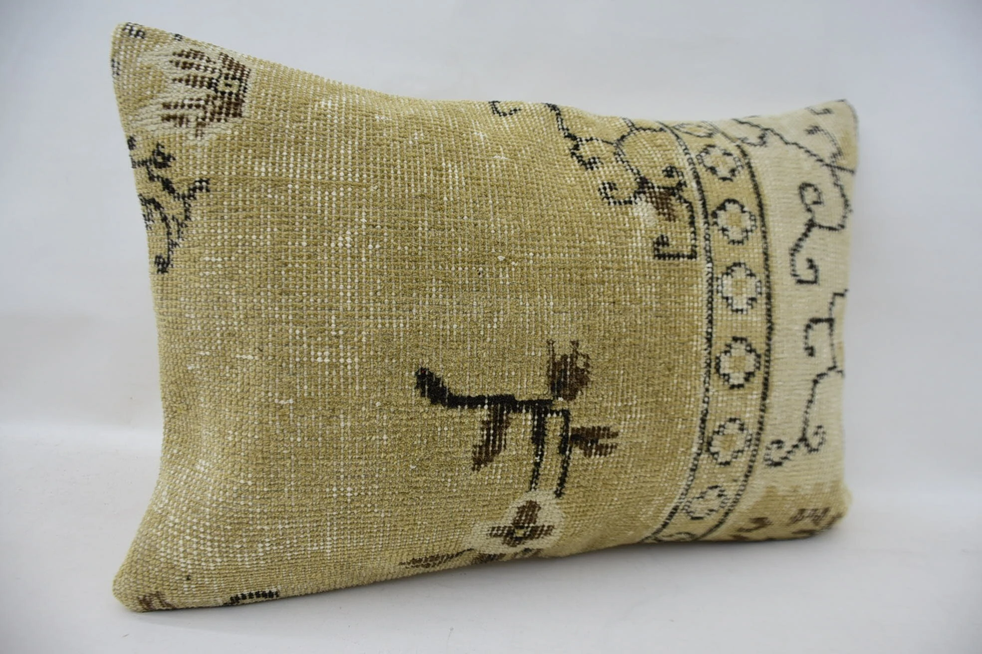 Vintage Pillow, Farmhouse Cushion Case, 16"x24" Beige Pillow, Boho Pillow, Vintage Kilim Throw Pillow, Pastel Pillow Sham