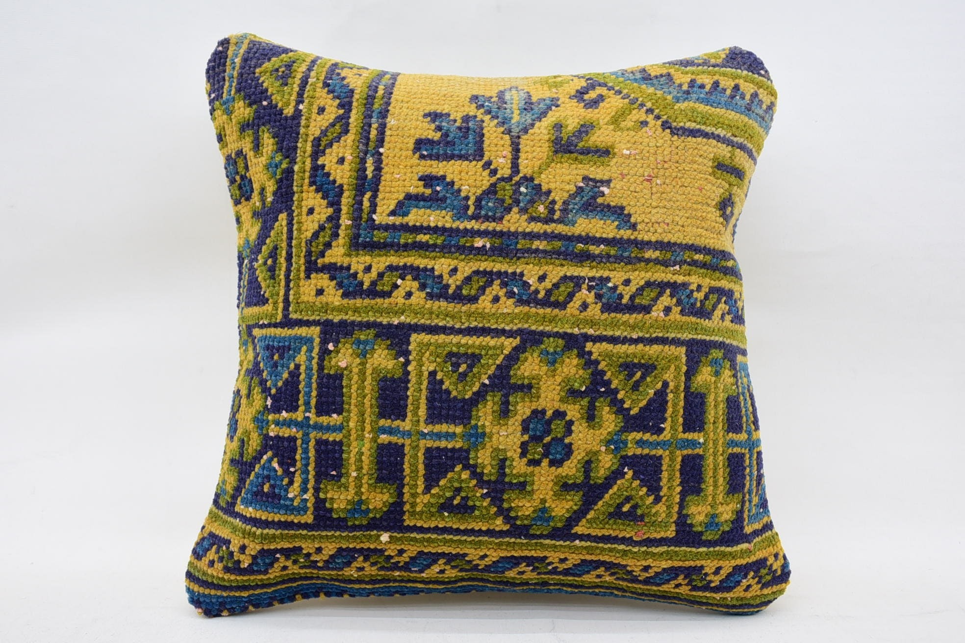 Yoga Cushion Cover, Turkish Pillow, 18"x18" Blue Cushion Case, Ethnical Kilim Rug Pillow, Pillow for Sofa, Wholesale Cushion