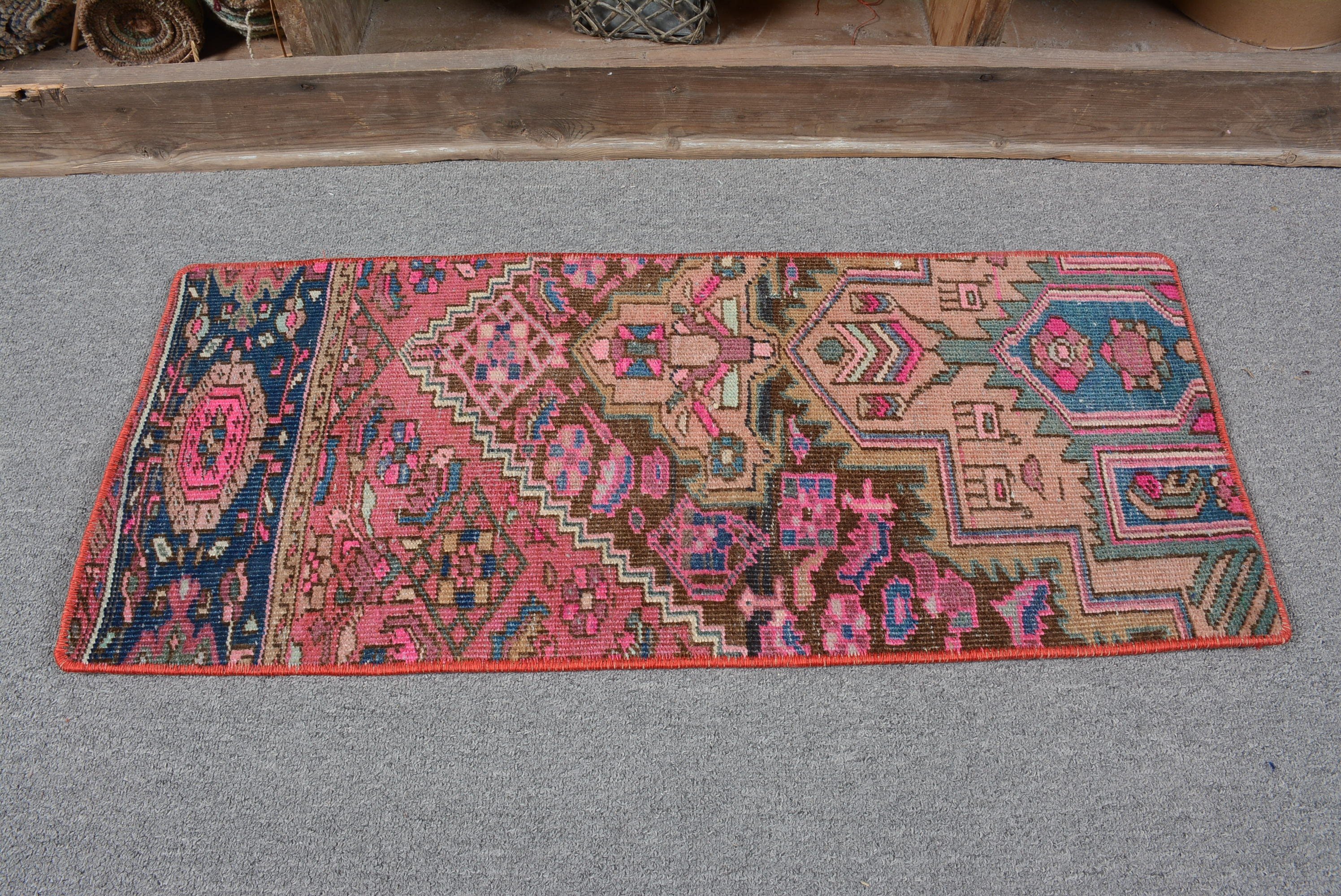 Araba Paspasları için Halılar, Giriş Halısı, Çocuk Halısı, Türk Halısı, Yer Halıları, Kırmızı 1.1x2.6 ft Küçük Halı, Mutfak Halısı, Vintage Halı