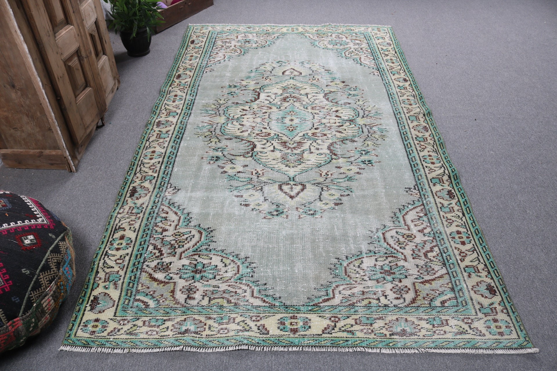 Yeşil Antika Halılar, Modern Halılar, Yatak Odası Halıları, Büyük Boho Halıları, 5.1x8.9 ft Büyük Halılar, Türk Halısı, Vintage Halı, Salon Halısı, Türkiye Halıları