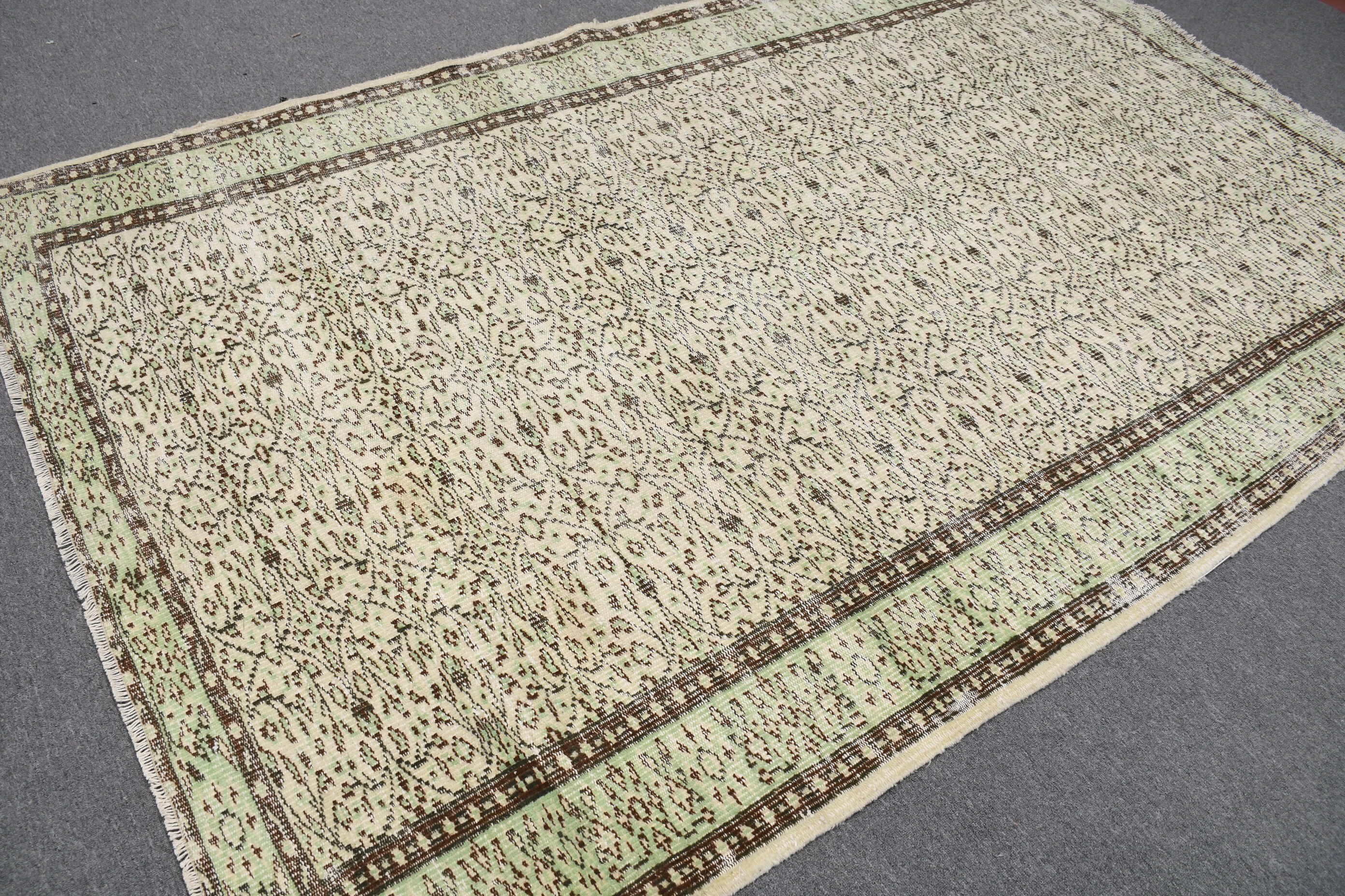 Vintage Rugs, Dining Room Rugs, Turkish Rug, 5.8x9.1 ft Large Rug, Living Room Rugs, Aztec Rugs, Oushak Rug, Green Oushak Rug