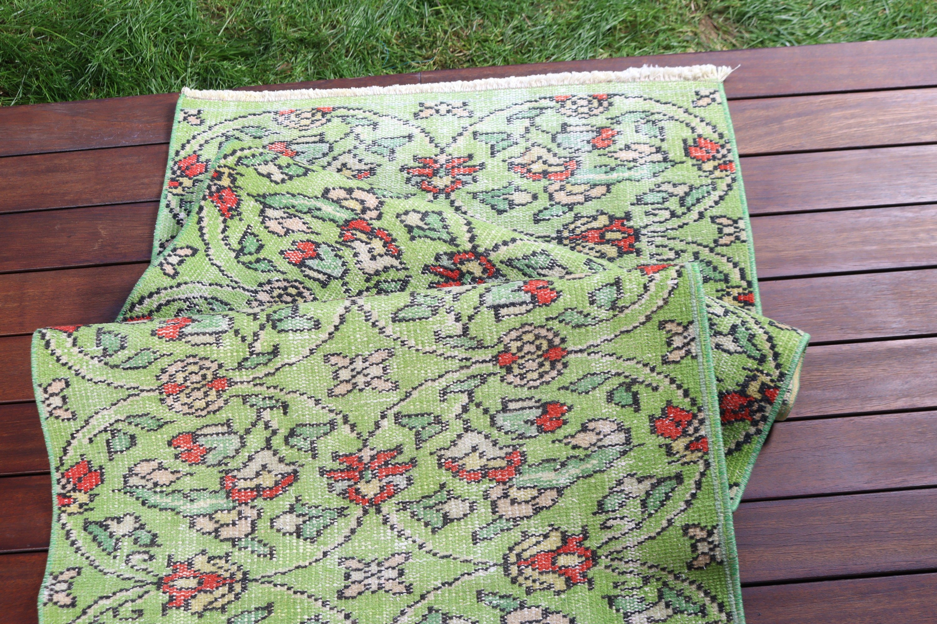 Türk Halısı, Vintage Halı, Vintage Runner Halısı, Uzun Runner Halıları, Oryantal Halılar, Yeşil Boho Halıları, 2.5x6.7 ft Runner Halıları