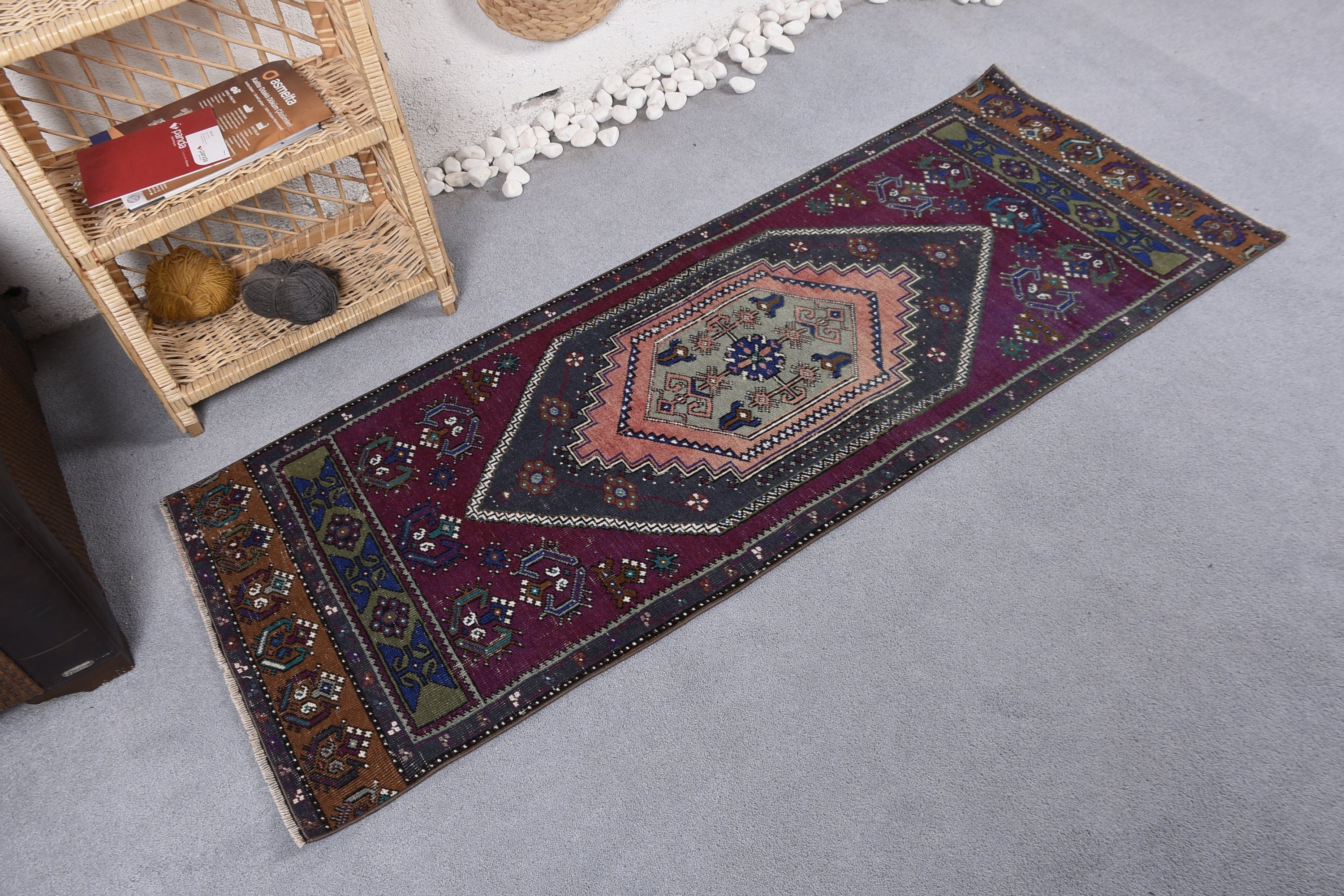 Mutfak Halıları, Havalı Halı, Koşucu Halıları, Vintage Halı, Oushak Halıları, Türk Halıları, 2,2x5,8 ft Runner Halısı, Mor Ev Dekorasyonu Halısı, Koridor Halısı