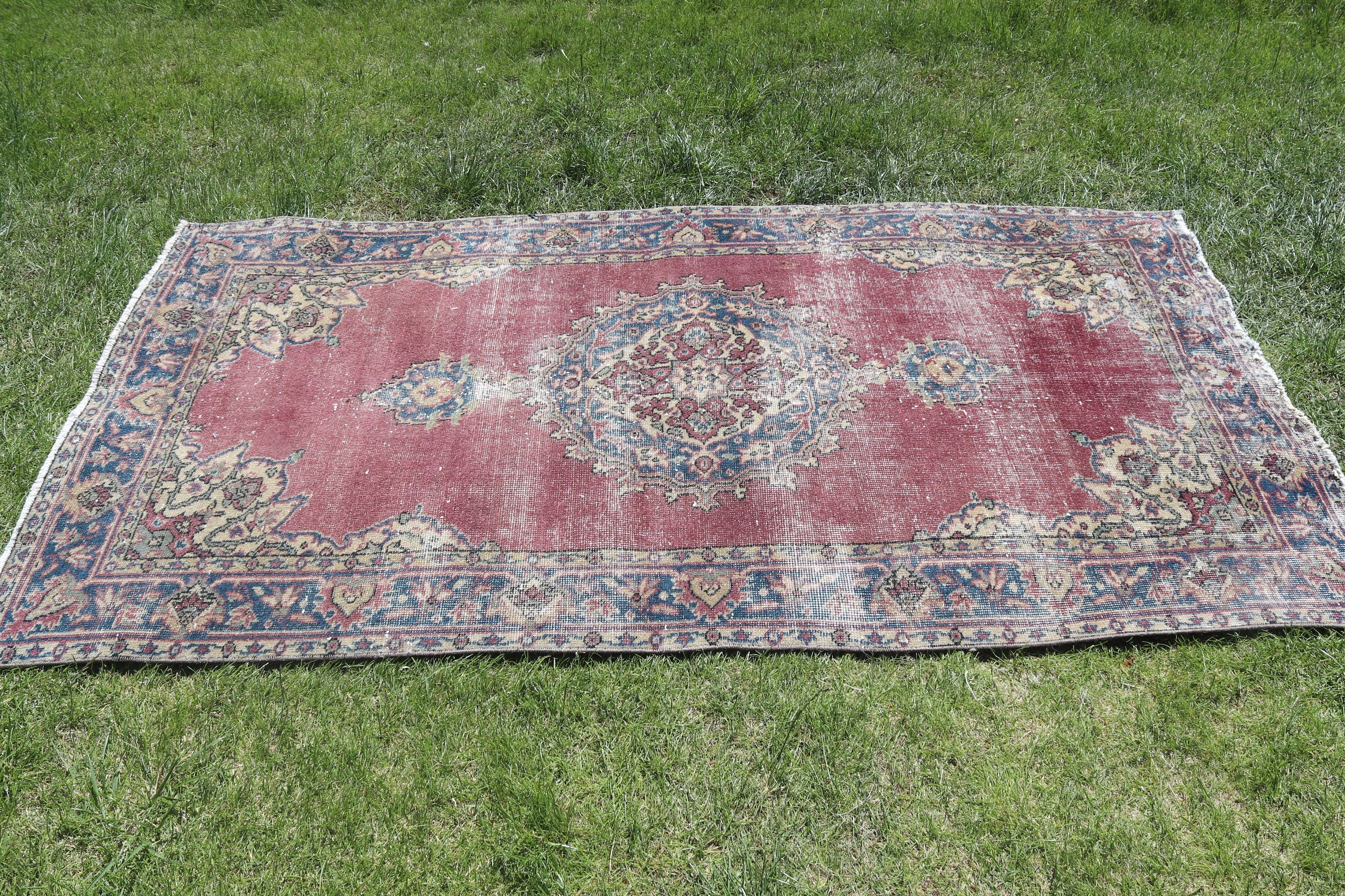 3.5x6.8 ft Accent Rug, Boho Accent Rugs, Floor Rugs, Aztec Rug, Blue Moroccan Rugs, Rugs for Bedroom, Vintage Rug, Turkish Rug, Oushak Rugs