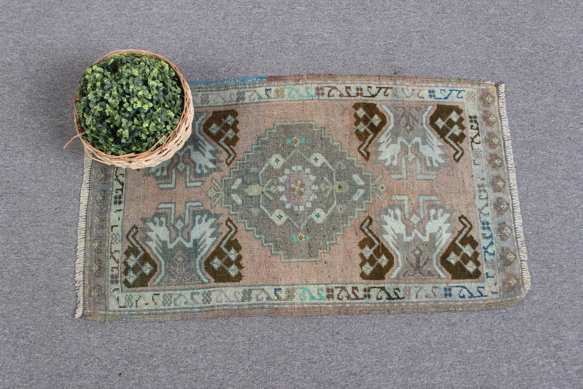 Giriş Halıları, Banyo Halısı, Yeşil Fas Halısı, Yün Banyo Paspas Halısı, Oushak Halısı, Vintage Halılar, Türk Halısı, 1.6x2.9 ft Küçük Halı, Anadolu Halısı